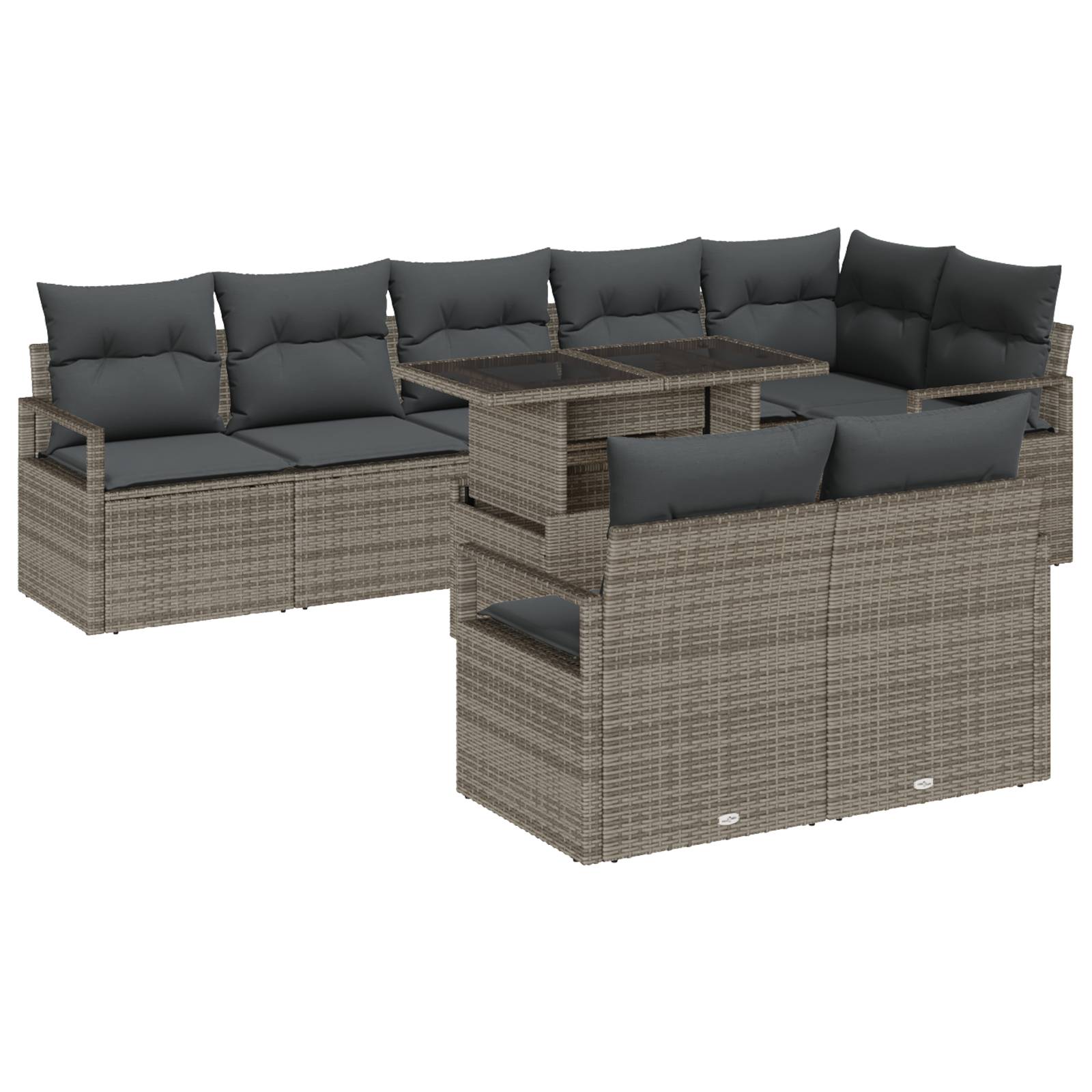 vidaXL 9-tlg. Garten-Sofagarnitur mit Kissen Grau Poly Rattan