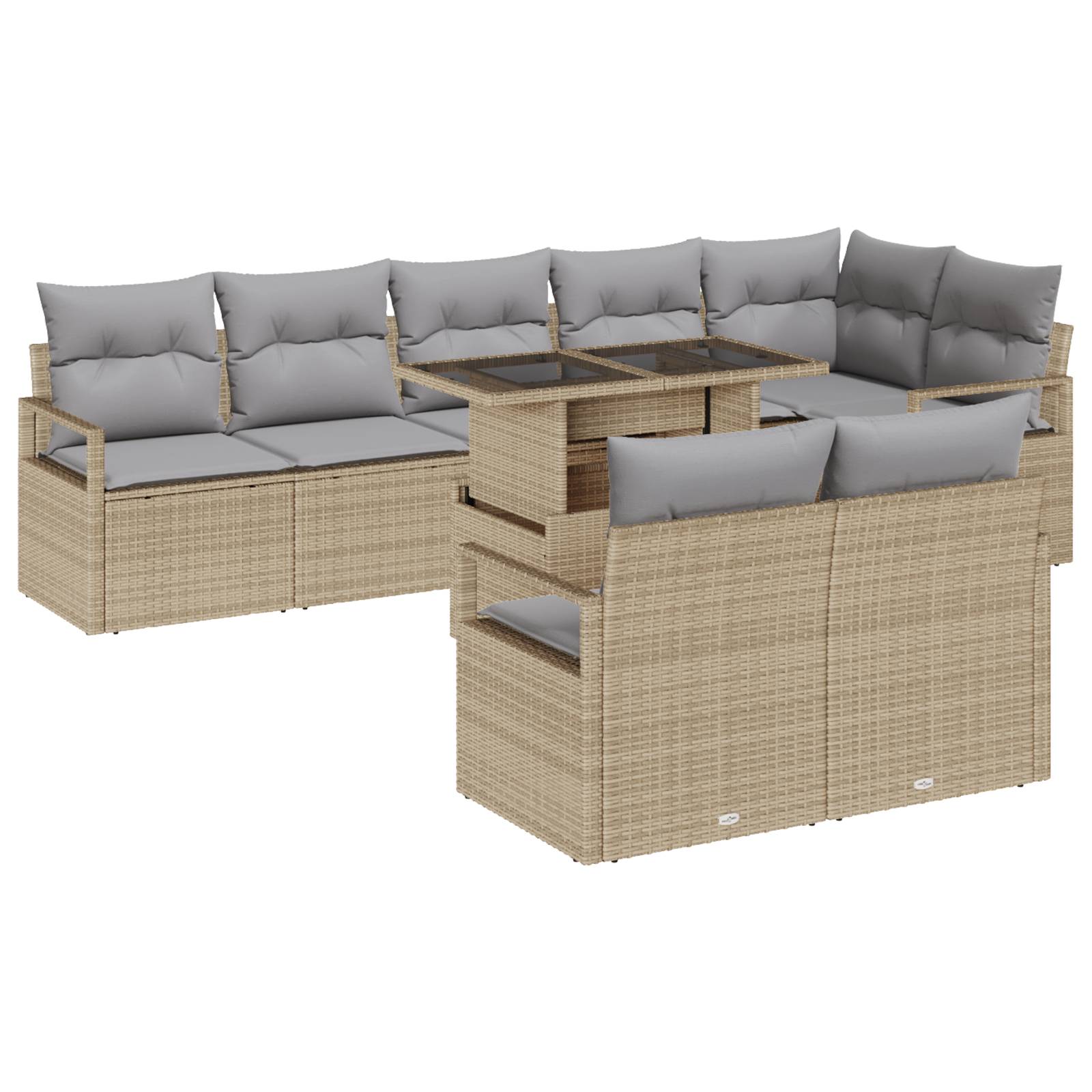 vidaXL 9-tlg. Garten-Sofagarnitur mit Kissen Beige Poly Rattan