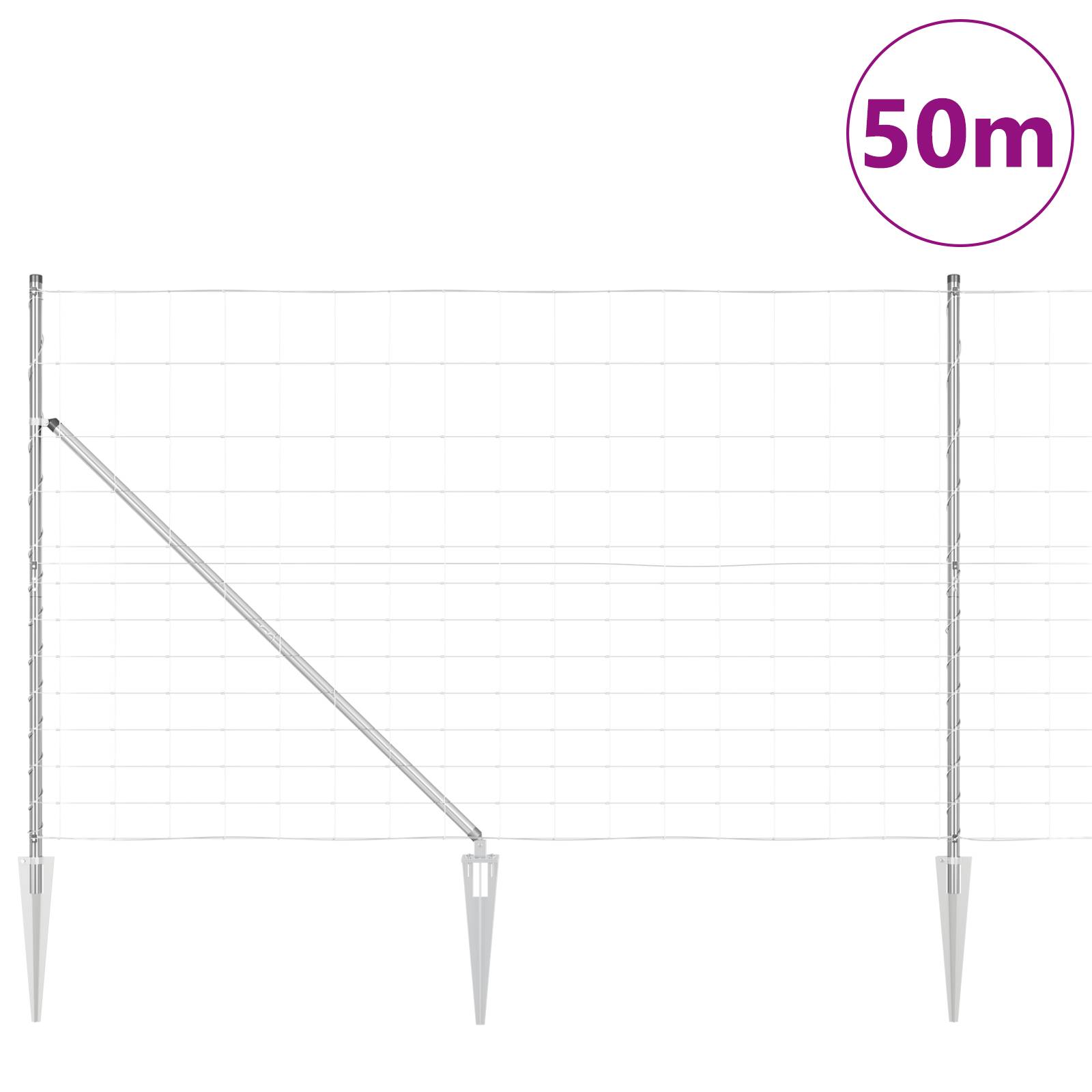vidaXL Feldzaun 1,5x50 m Verzinkter Stahl