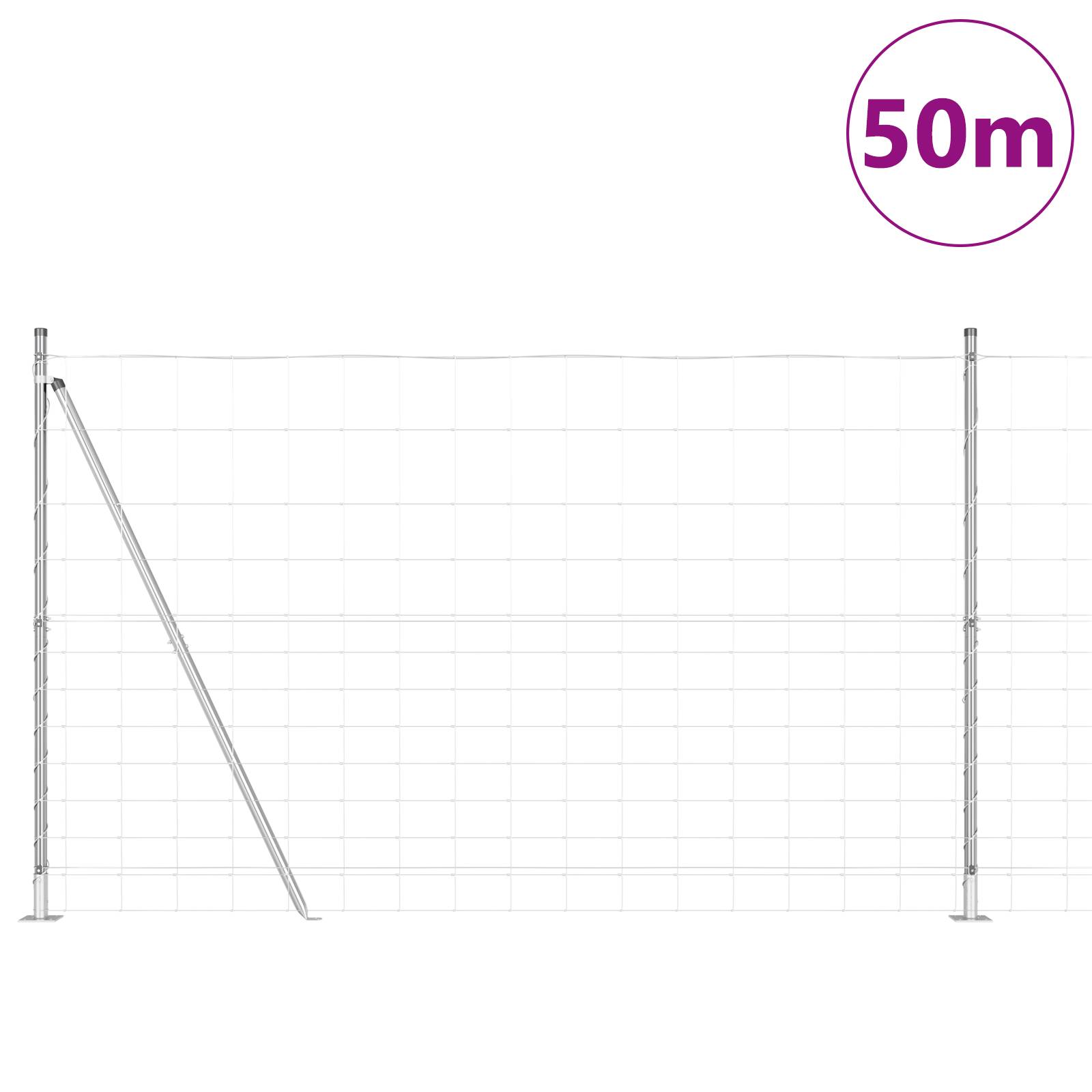 vidaXL Feldzaun 1,5x50 m Verzinkter Stahl