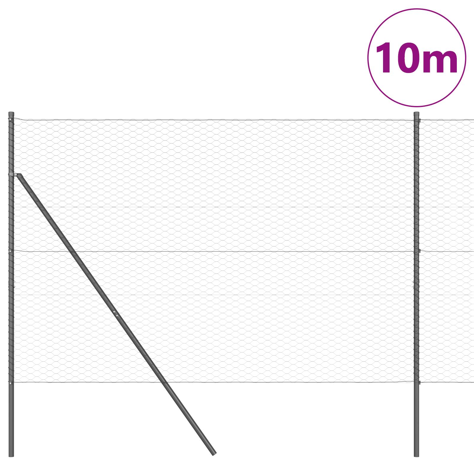 vidaXL sechseckiger Zaun Grau 1,6x10 m Stahl
