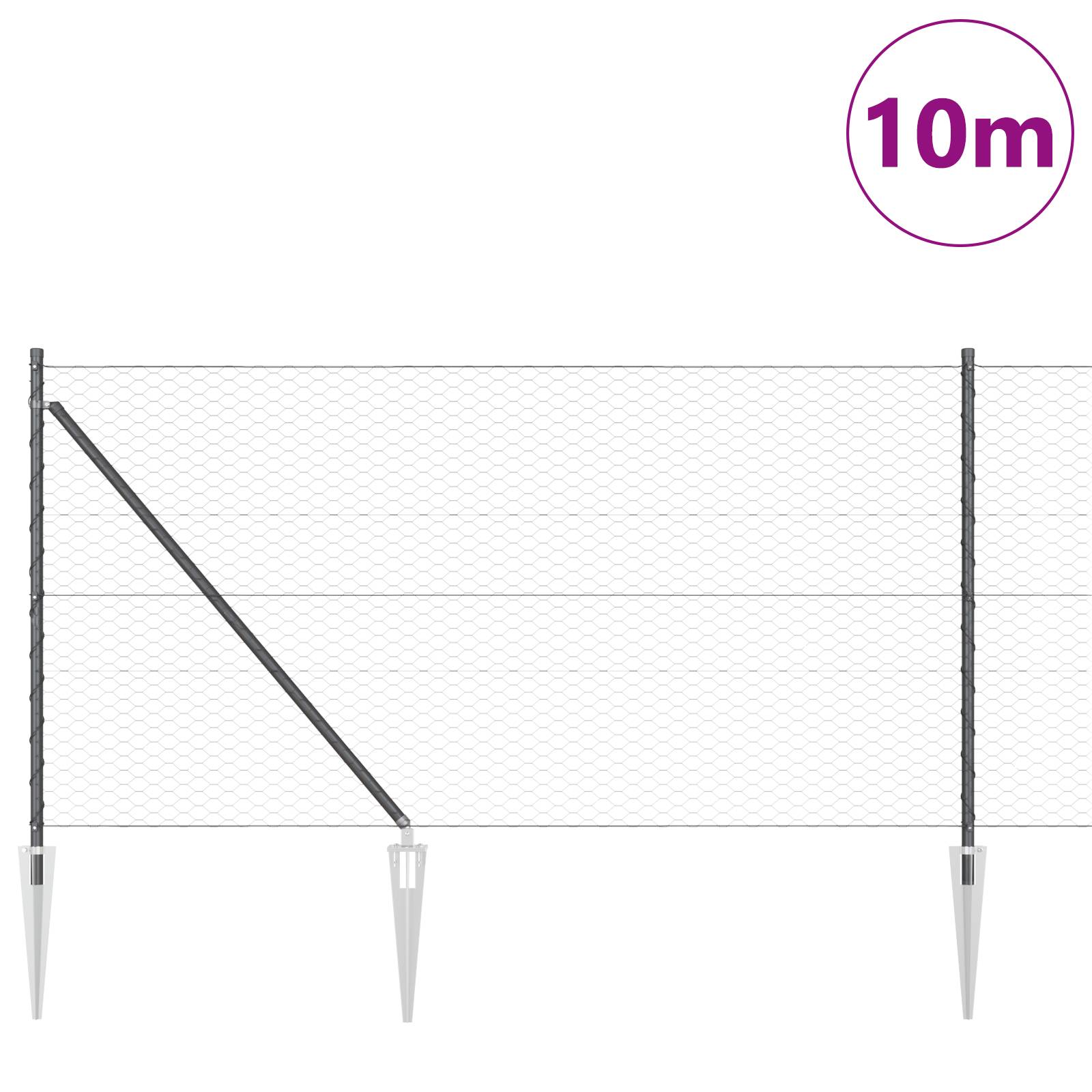 vidaXL Sechseckzaun Grau 1x10 m Stahl