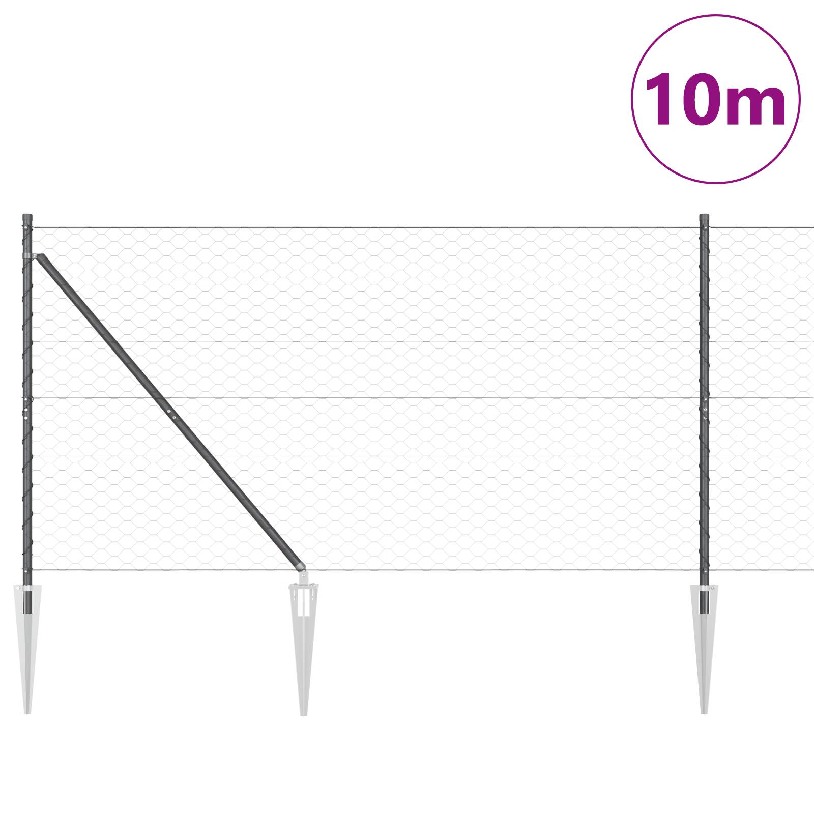 vidaXL Sechseck Zaun Grau 1,4x10 m Stahl