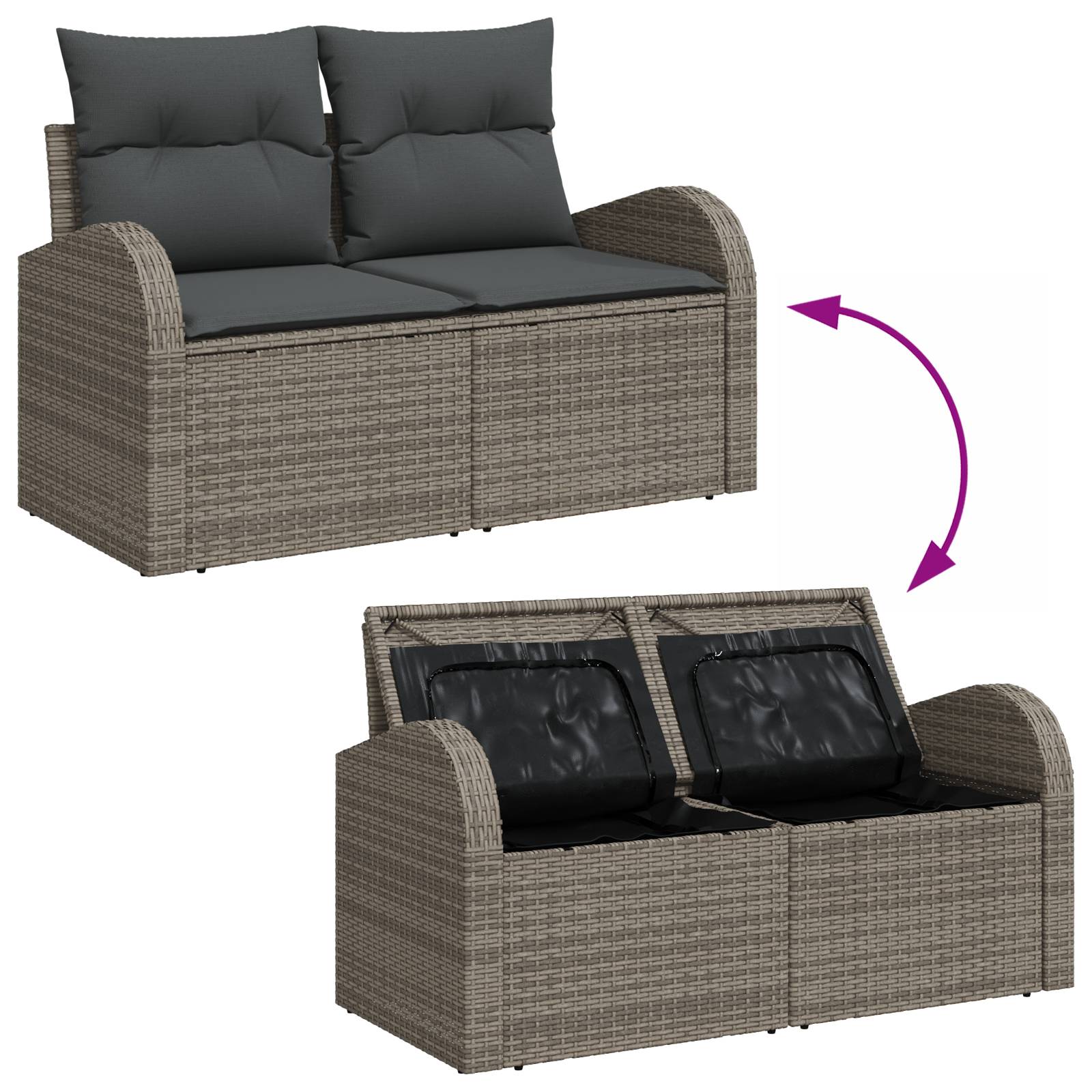 vidaXL 7-tlg. Garten-Sofagarnitur mit Kissen Grau Poly Rattan