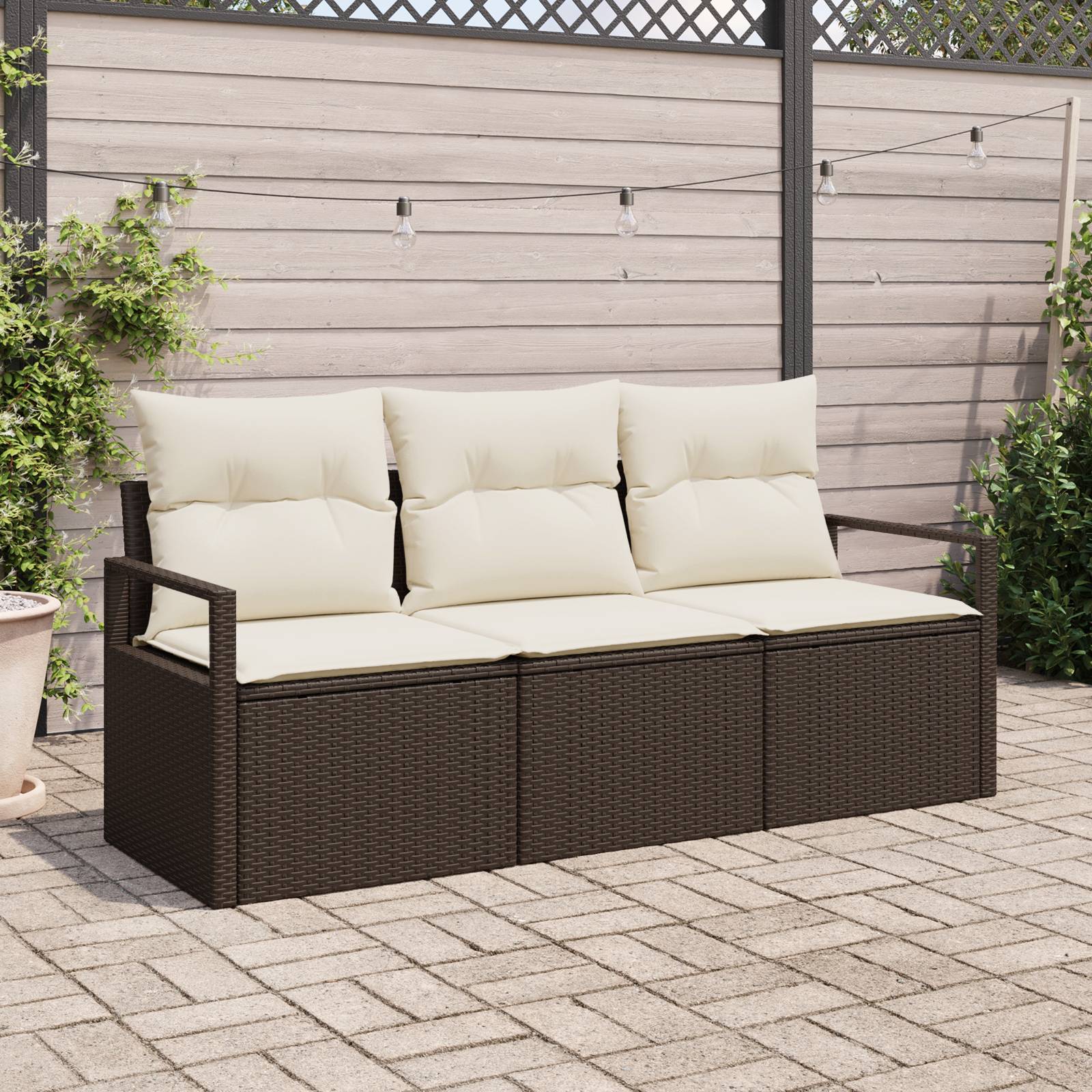 vidaXL 3-teiliges Garten Sofa Set mit Kissen Braun Poly Rattan