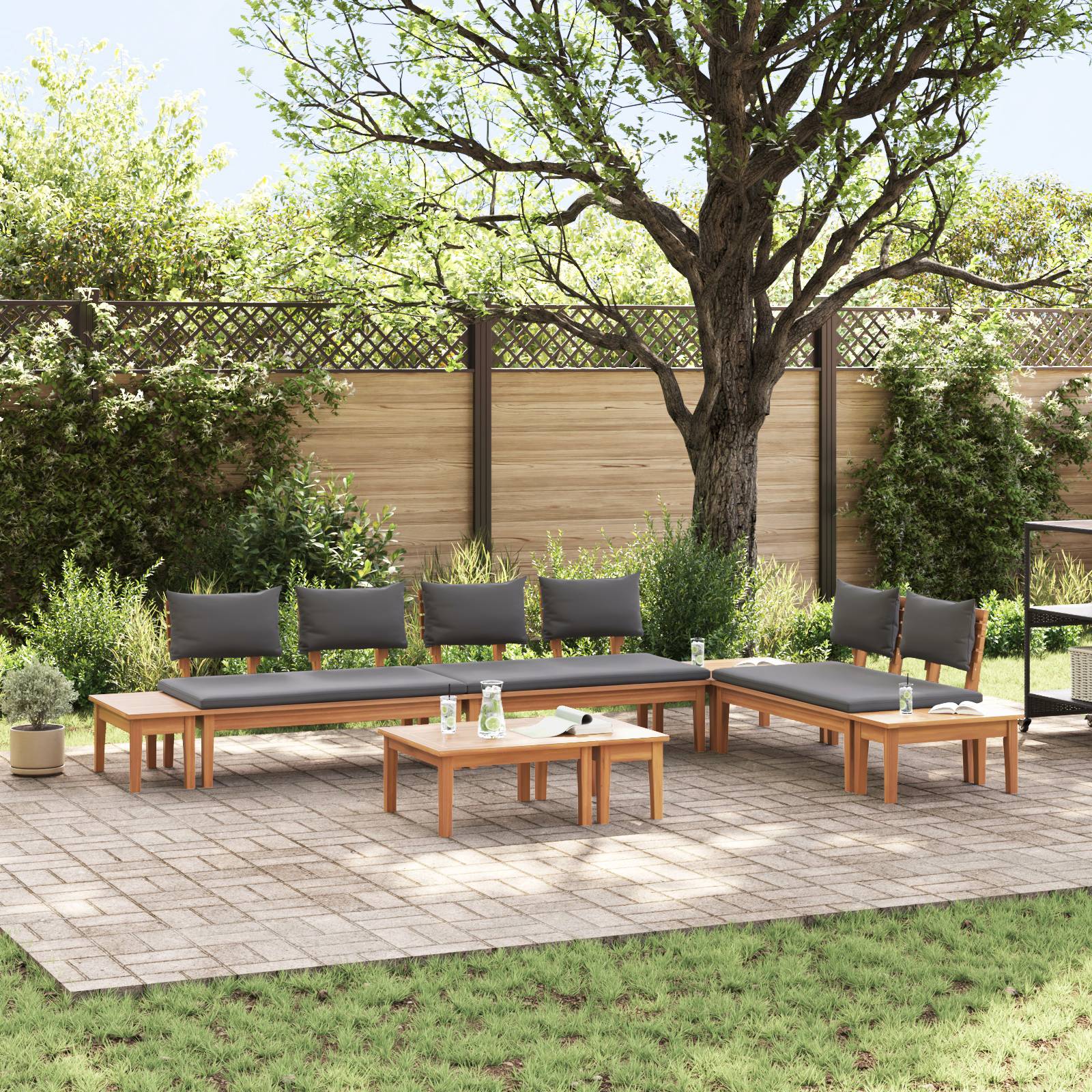 vidaXL 5-tlg. Gartenbank-Set mit Kissen Massivholz Teak