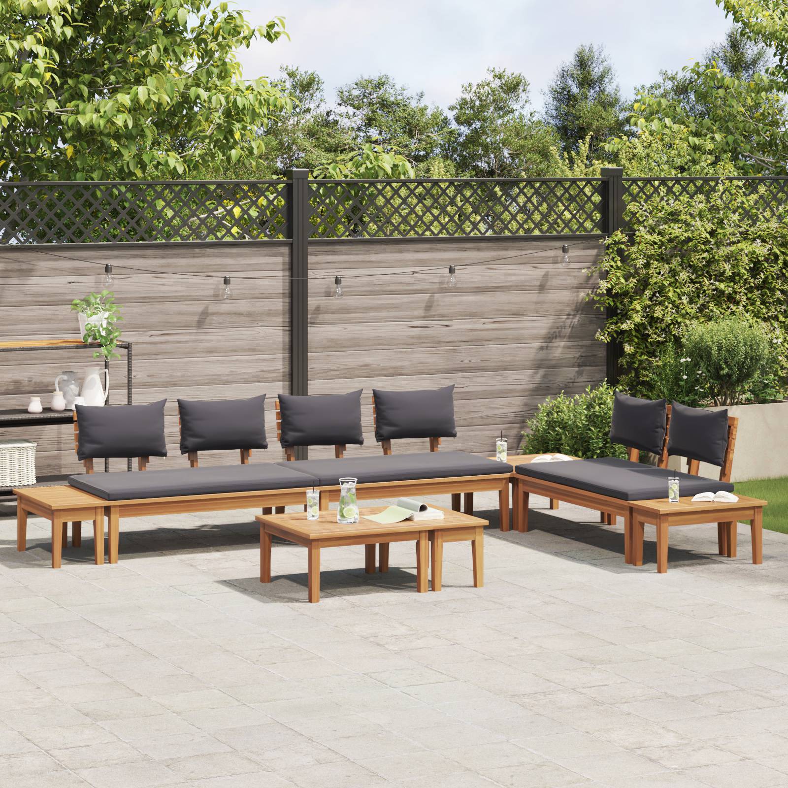 vidaXL 5-tlg. Gartenbank-Set mit Kissen Massivholz Teak