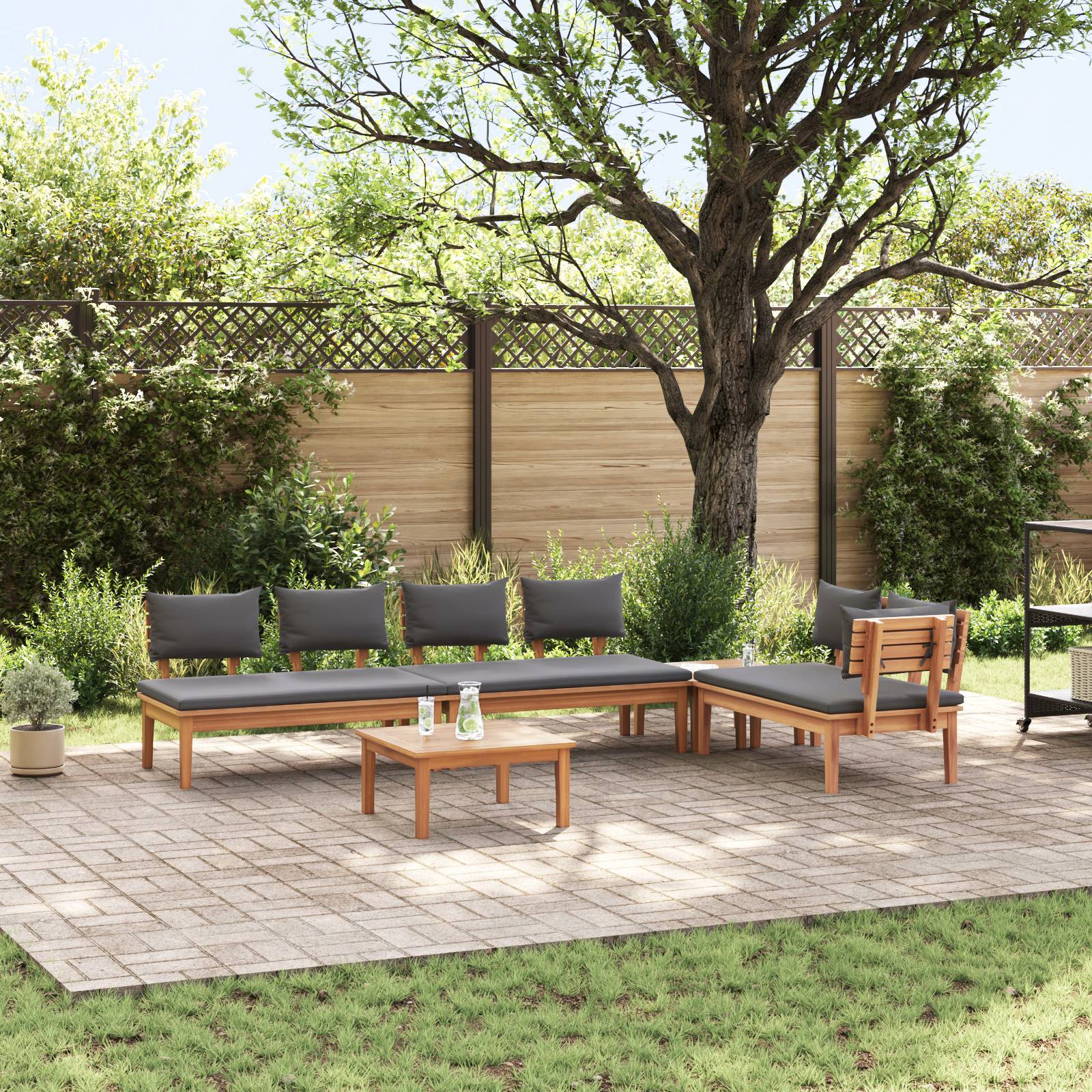 vidaXL 5-tlg. Gartentischset mit Kissen - Robustes Teakholz