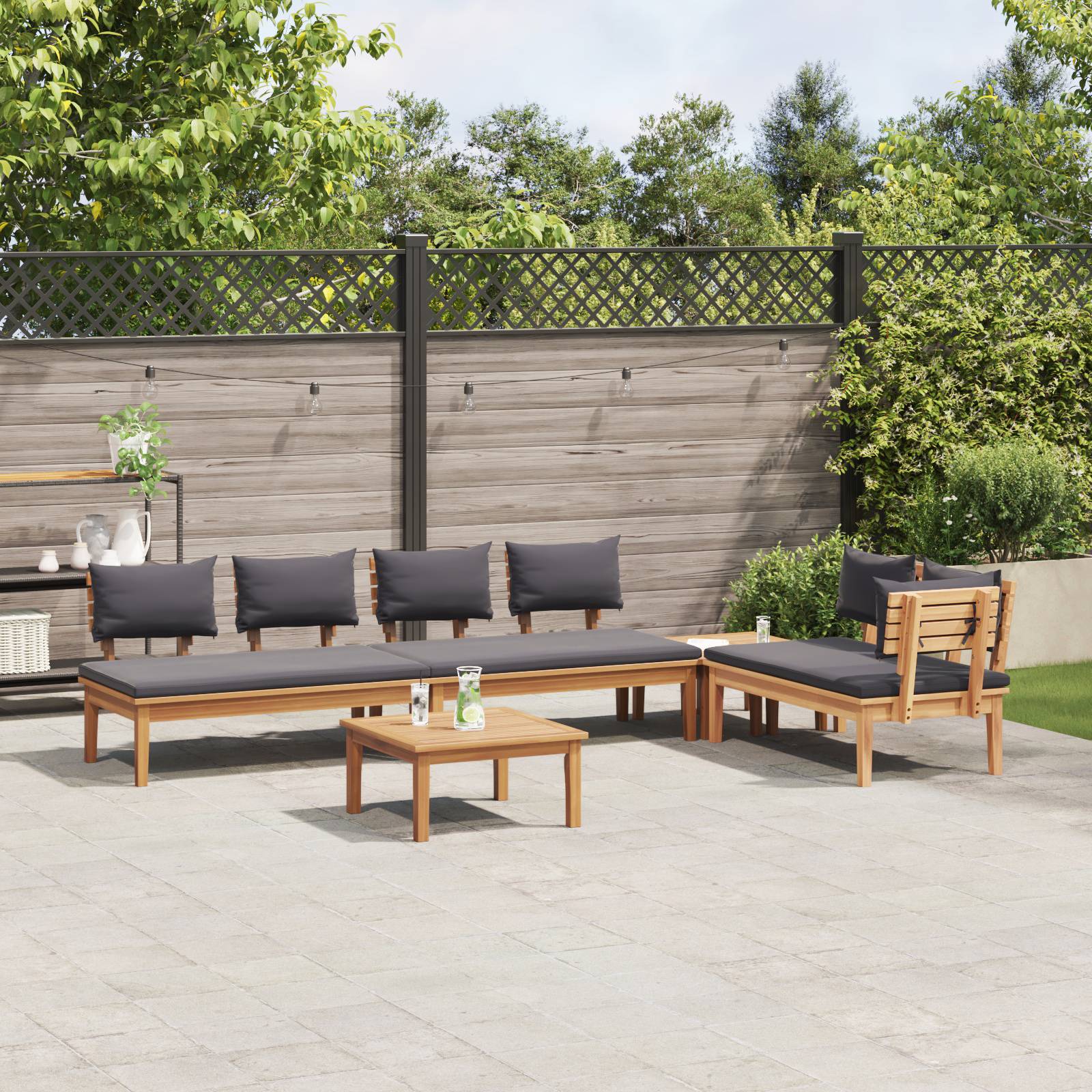 vidaXL 5-tlg. Gartentischset mit Kissen - Robustes Teakholz