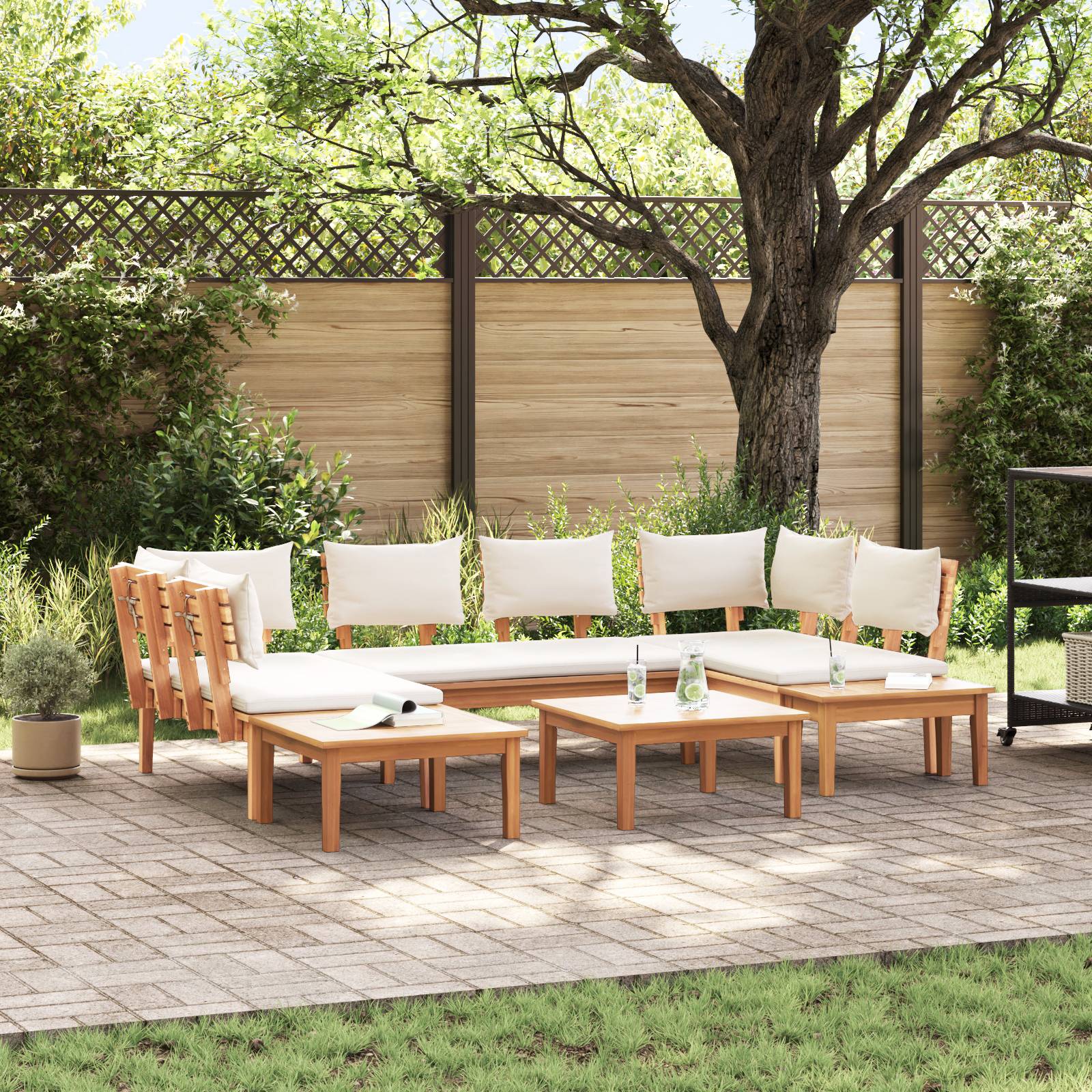 vidaXL 4-teiliges Gartenbank-Set mit Kissen - Hergestellt aus solidem Teakholz