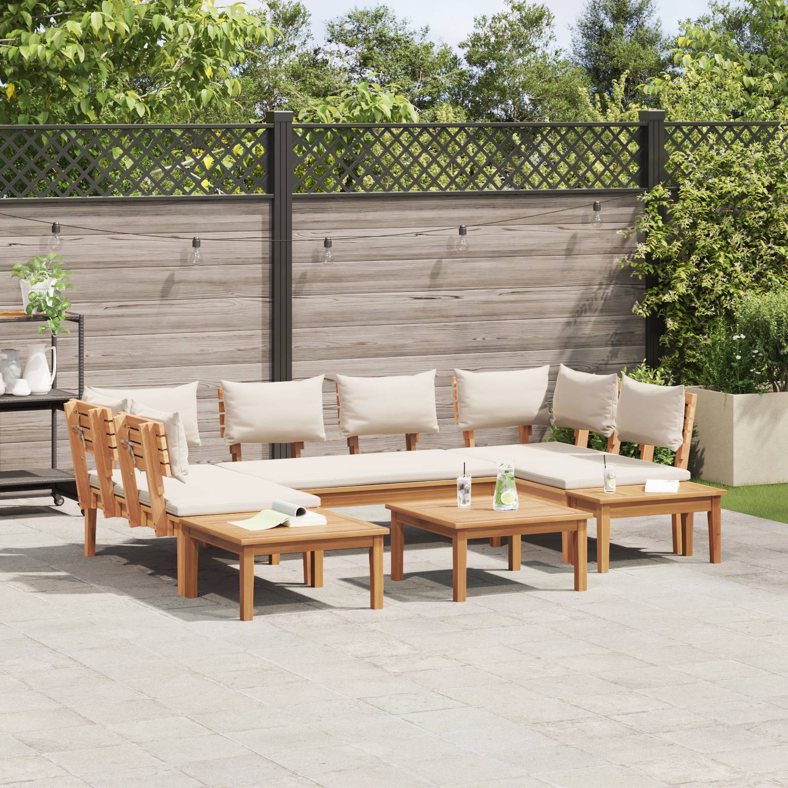 vidaXL 4-teiliges Gartenbank-Set mit Kissen - Hergestellt aus solidem Teakholz