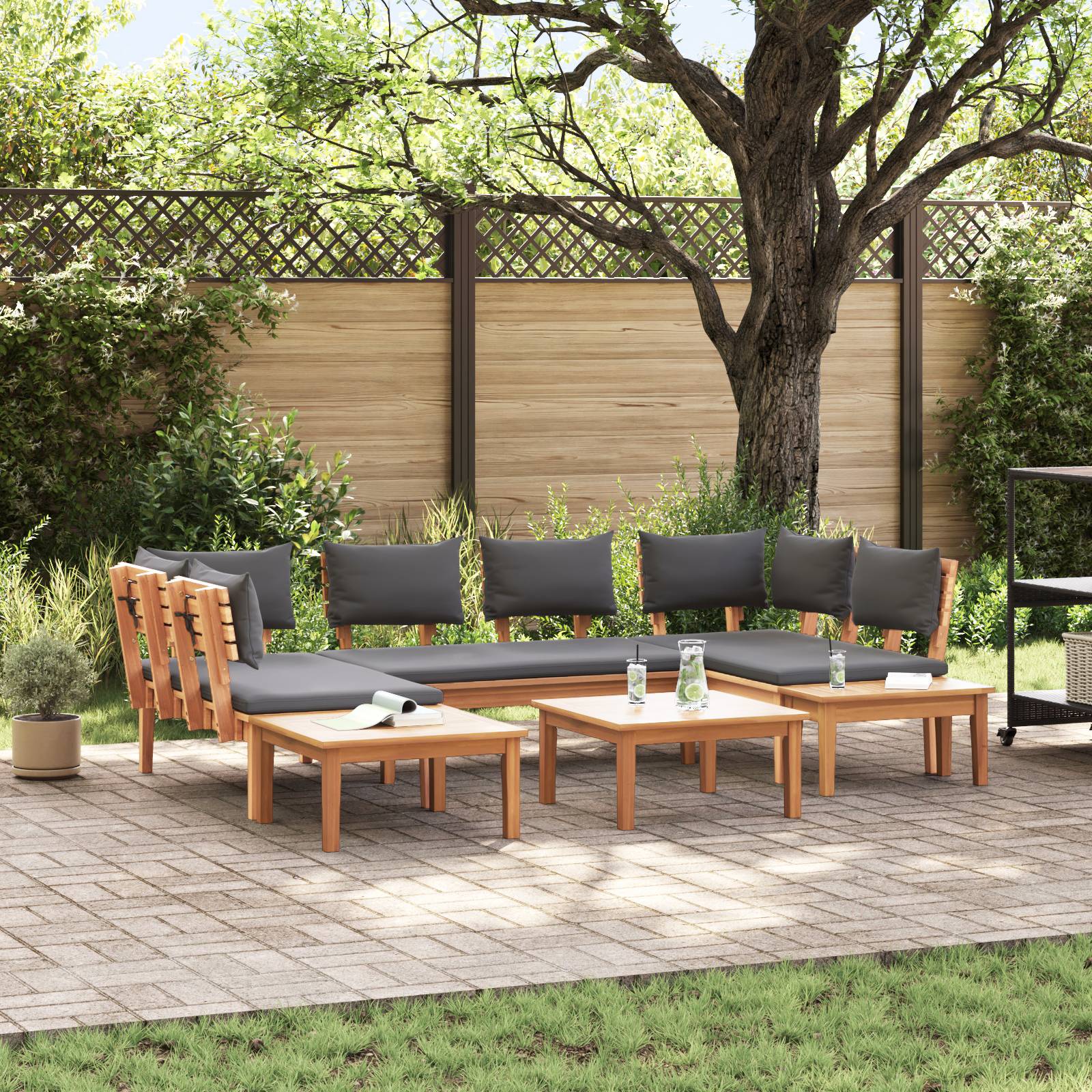 vidaXL 4-teiliges Gartenbank-Set mit Kissen - Robustes Teakholz