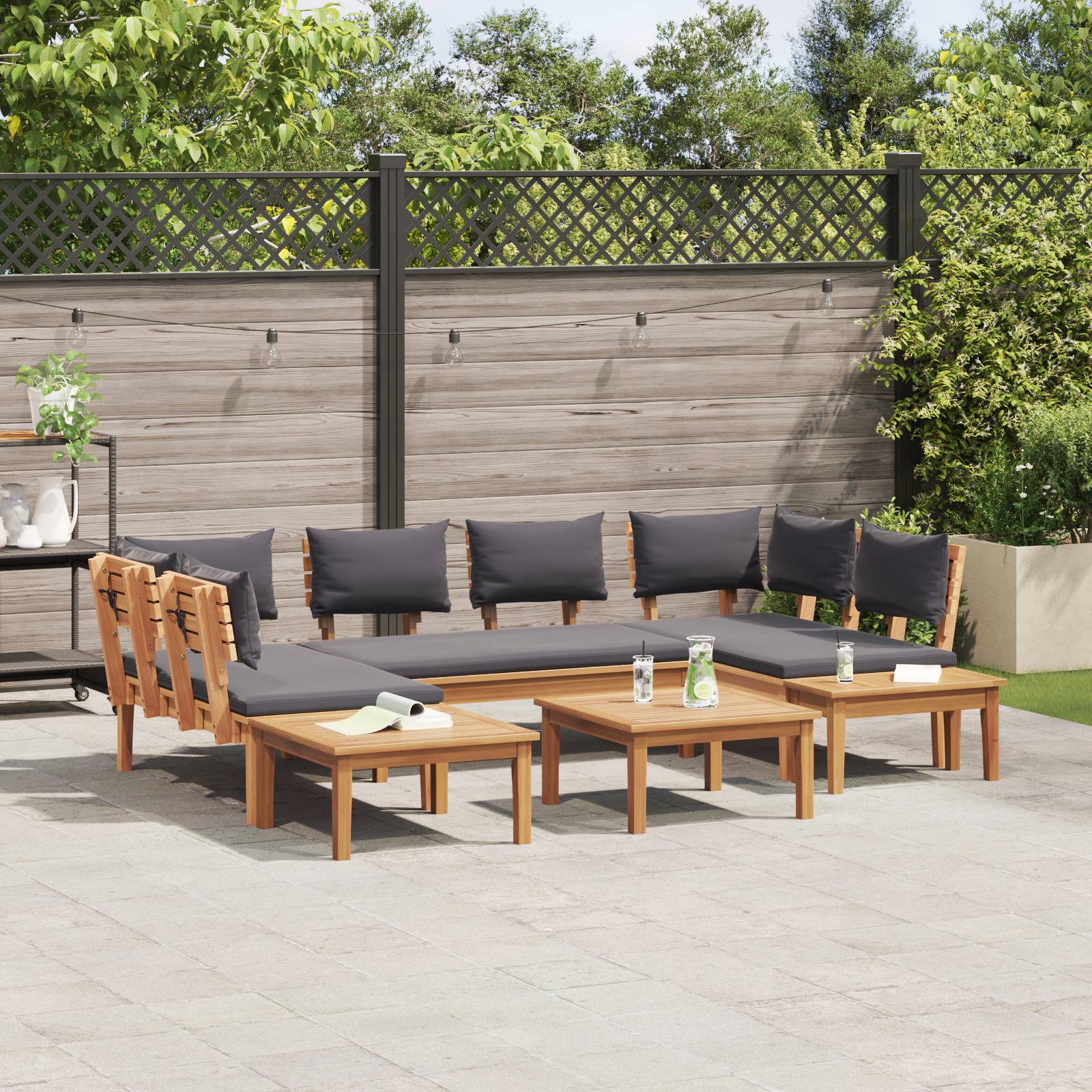 vidaXL 4-teiliges Gartenbank-Set mit Kissen - Robustes Teakholz