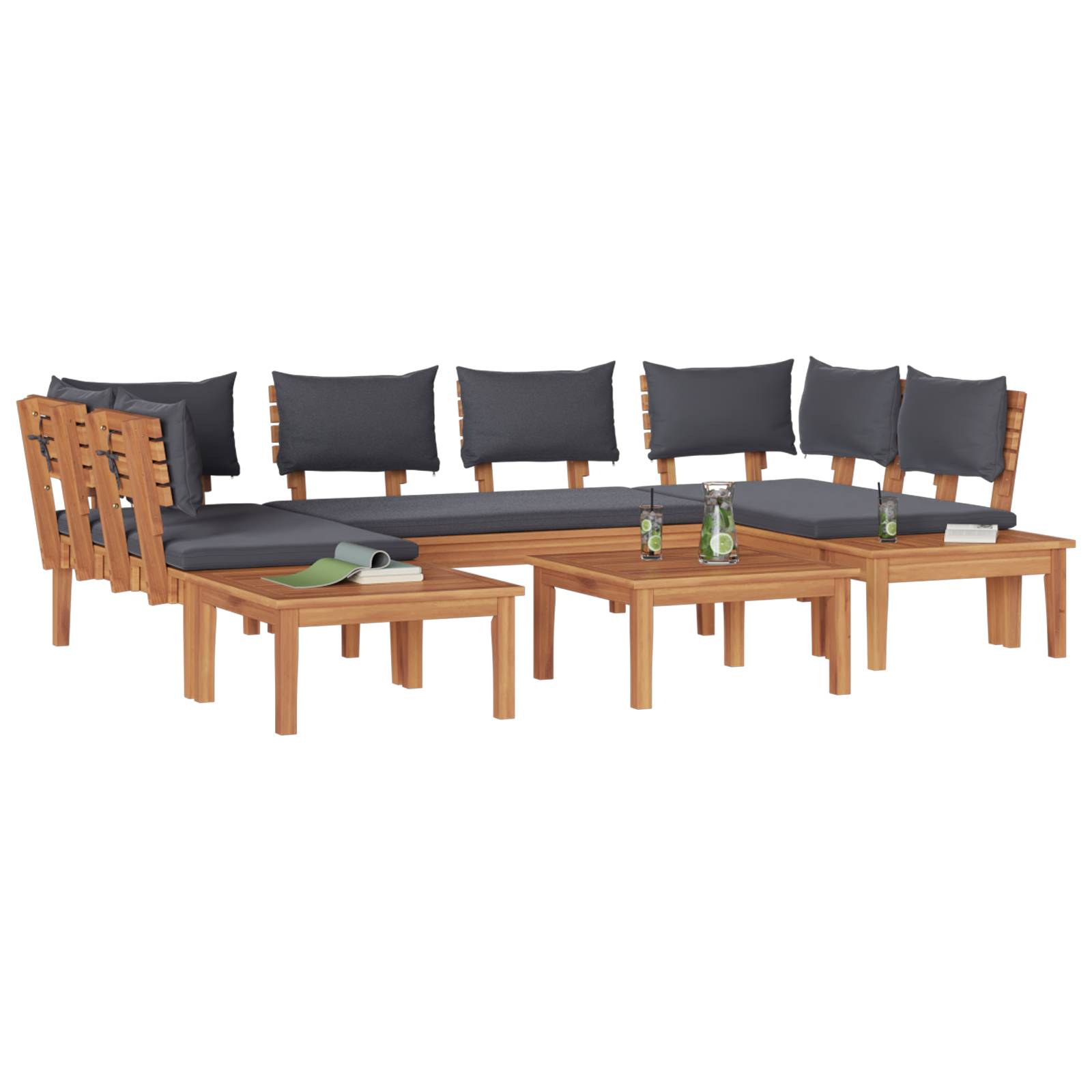 vidaXL 4-teiliges Gartenbank-Set mit Kissen - Robustes Teakholz