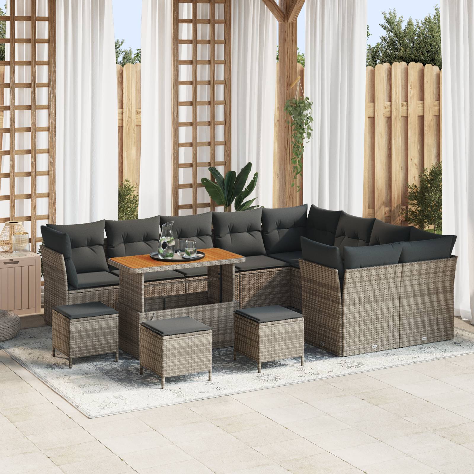 vidaXL 13-teiliges Garten Sofa Set mit Kissen Grau Poly Rattan Akazie