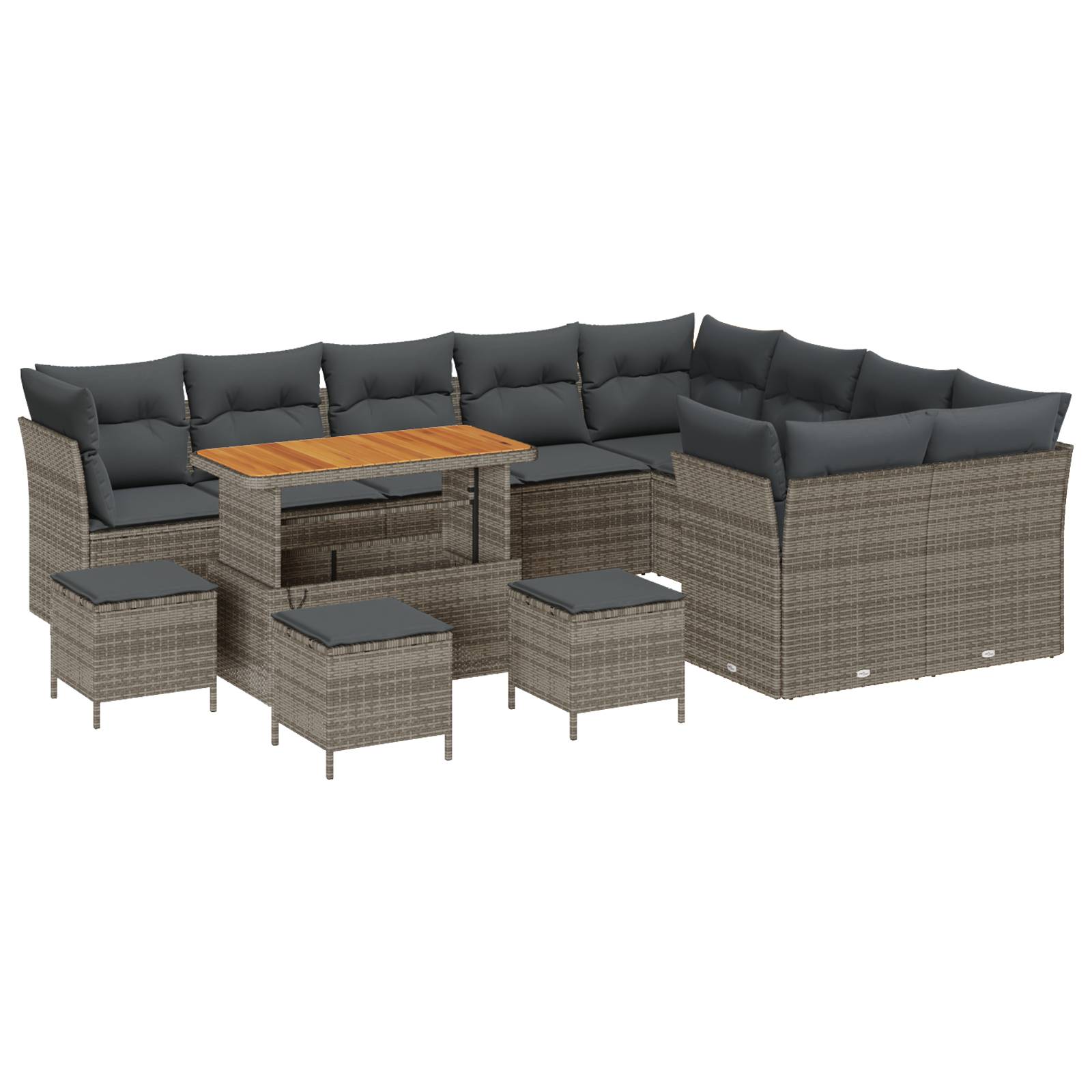 vidaXL 13-teiliges Garten Sofa Set mit Kissen Grau Poly Rattan Akazie