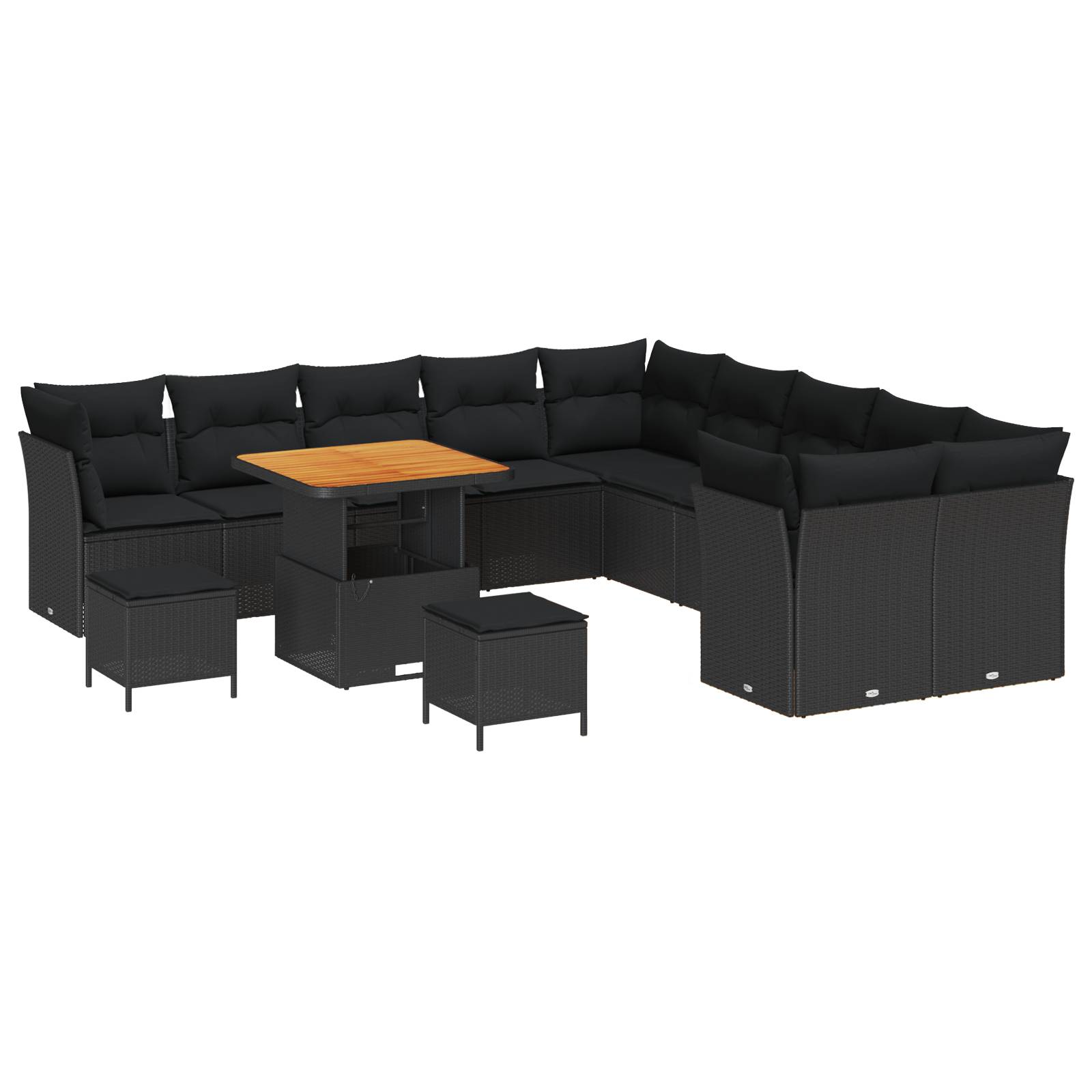 vidaXL 13-teiliges Garten Sofa Set mit Kissen Schwarz Poly Rattan Akazie