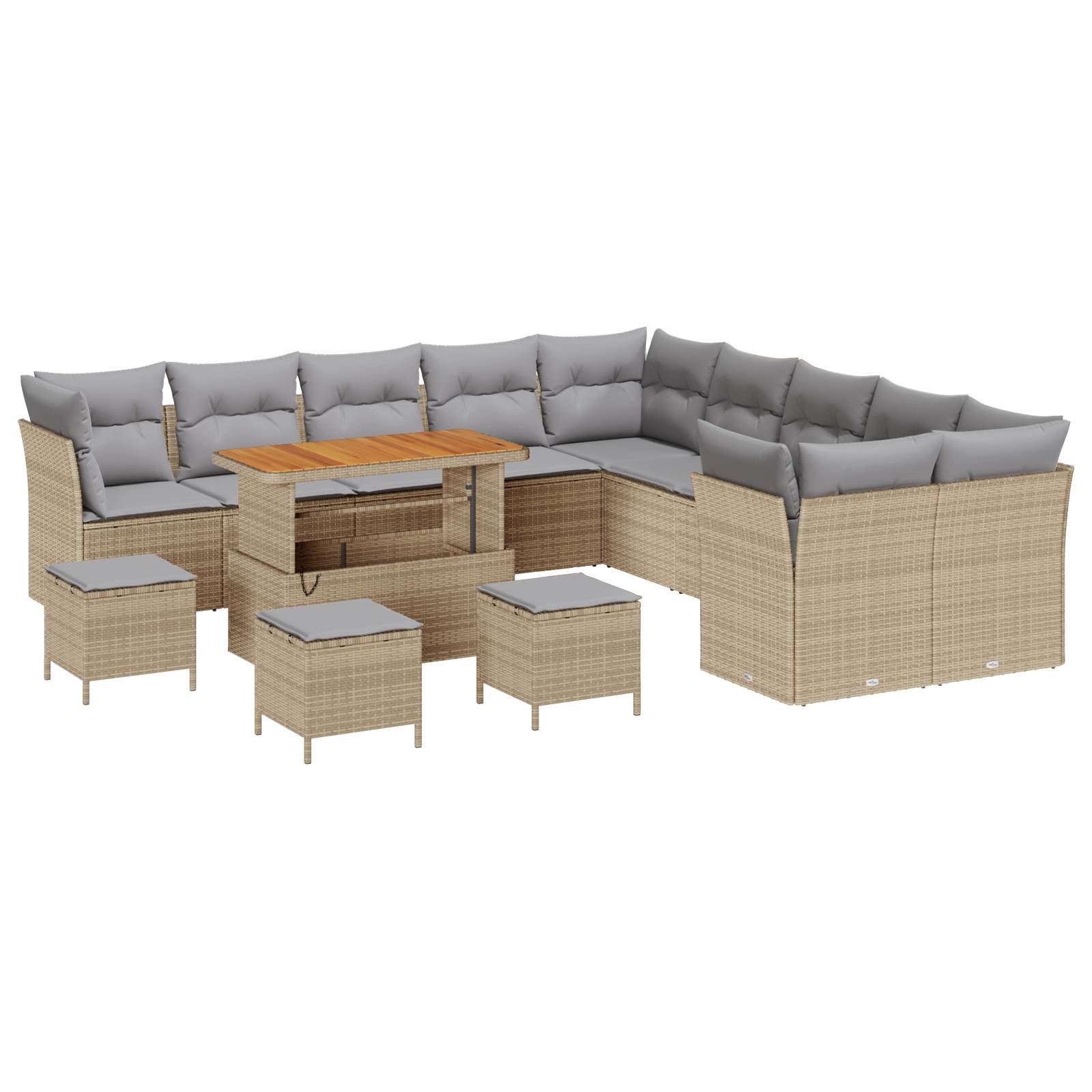 vidaXL 14-teiliges Garten-Sofa-Set mit Kissen Beige Poly Rattan Akazie