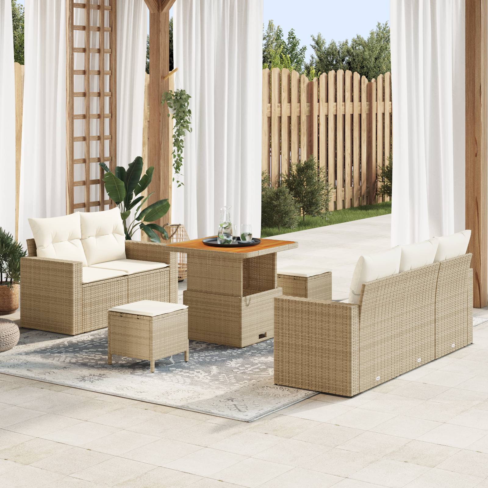 vidaXL 8-teiliges Garten Sofa Set mit Kissen Beige Poly Rattan Akazie