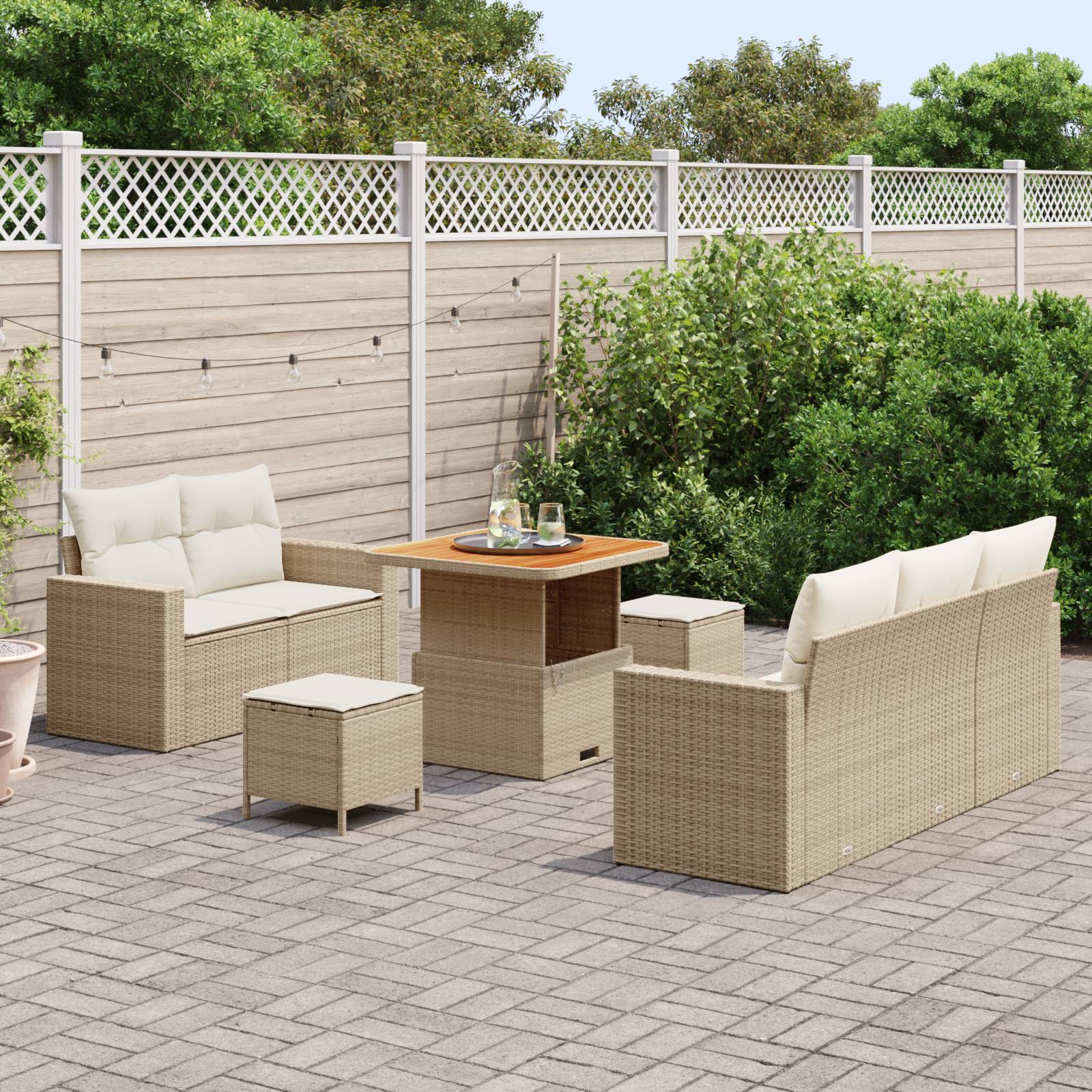 vidaXL 8-teiliges Garten Sofa Set mit Kissen Beige Poly Rattan Akazie