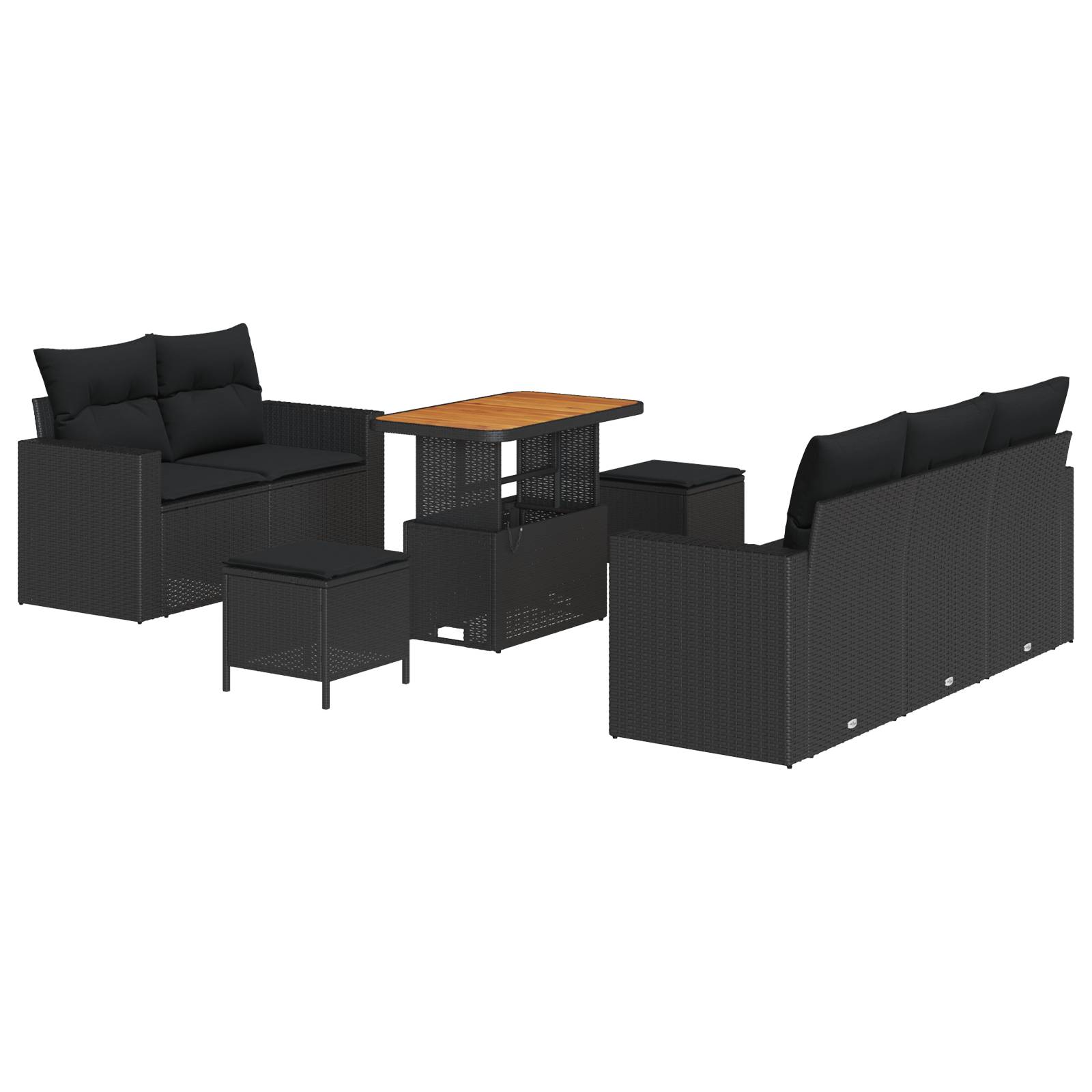 vidaXL 8-teiliges Garten Sofa Set mit Kissen Schwarz Poly-Rattan Akazie