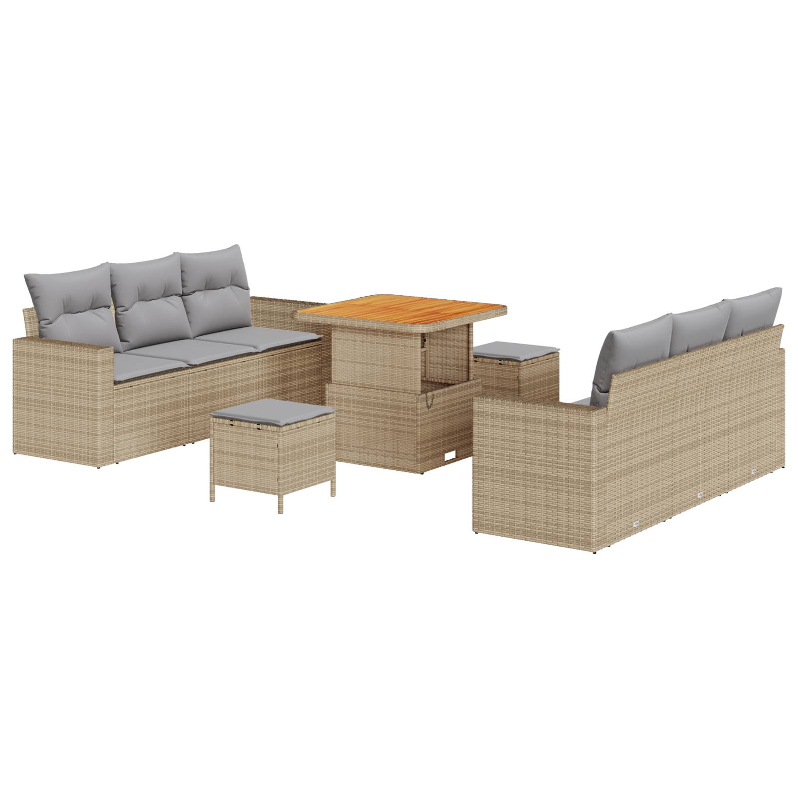 vidaXL 9-teiliges Garten Sofa Set mit Kissen Beiger Poly Rattan Akazie