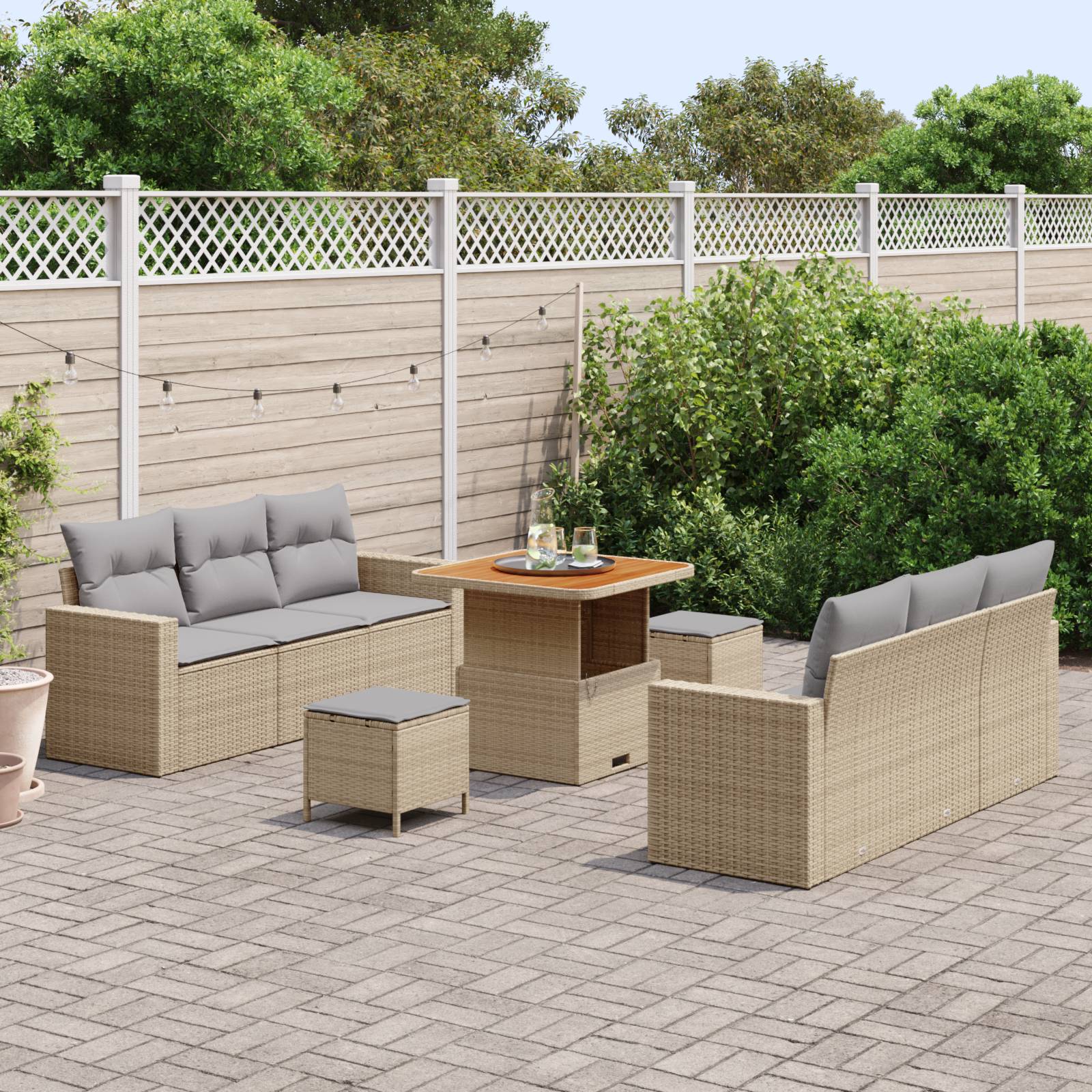 vidaXL 9-teiliges Garten Sofa Set mit Kissen Beiger Poly Rattan Akazie