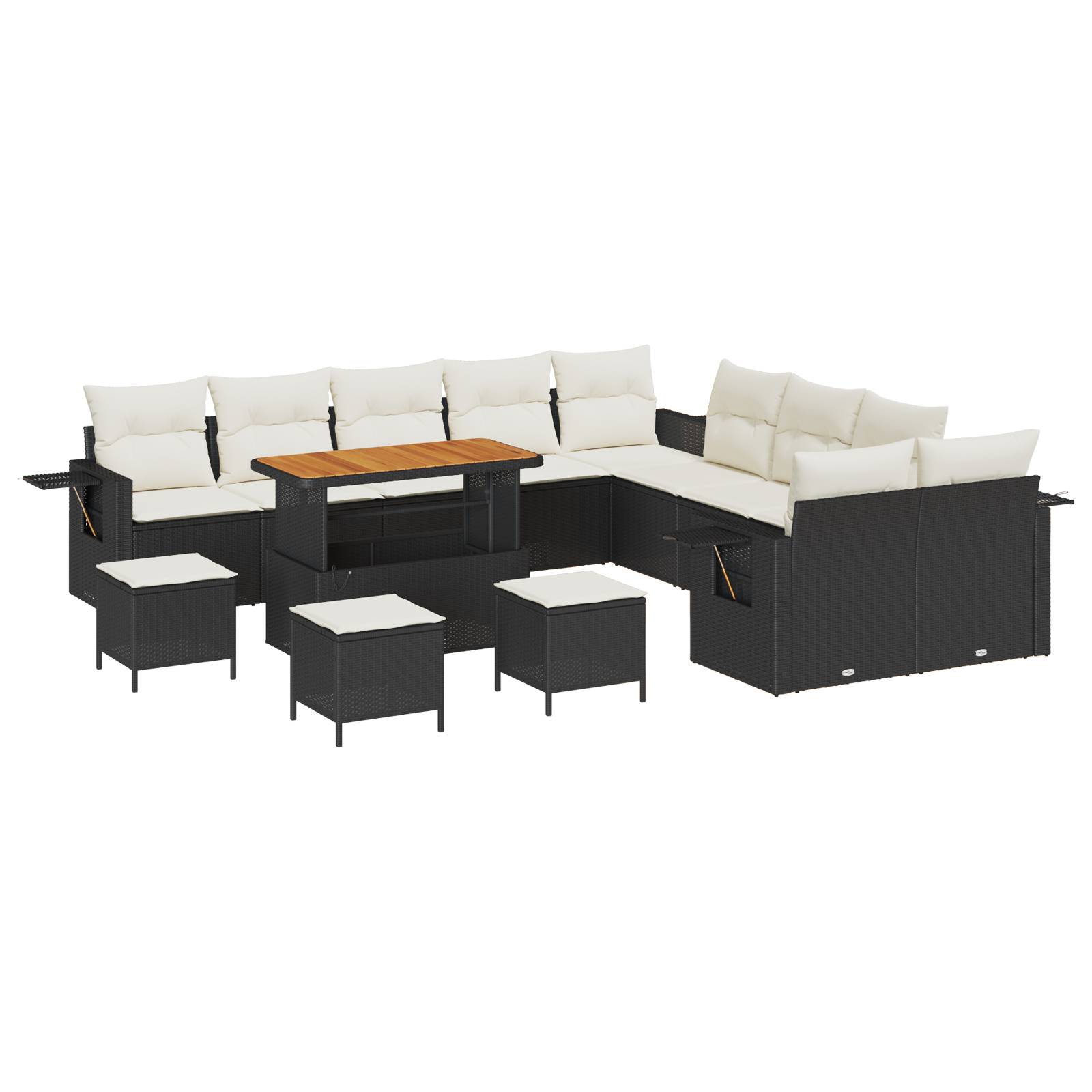 vidaXL 14-teiliges Garten Sofa Set mit Kissen Schwarz Poly Rattan Akazie