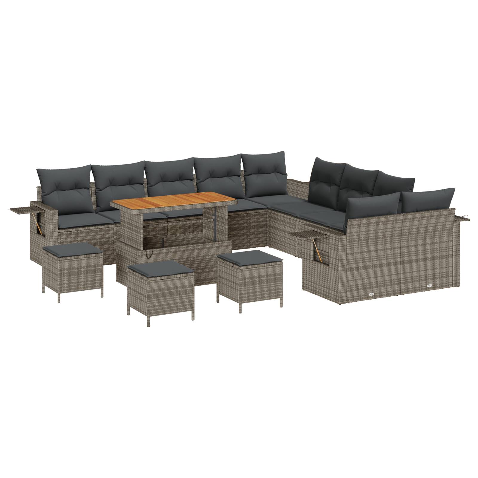 vidaXL 14-teiliges Garten Sofa Set mit Kissen Grau Poly Rattan Akazie