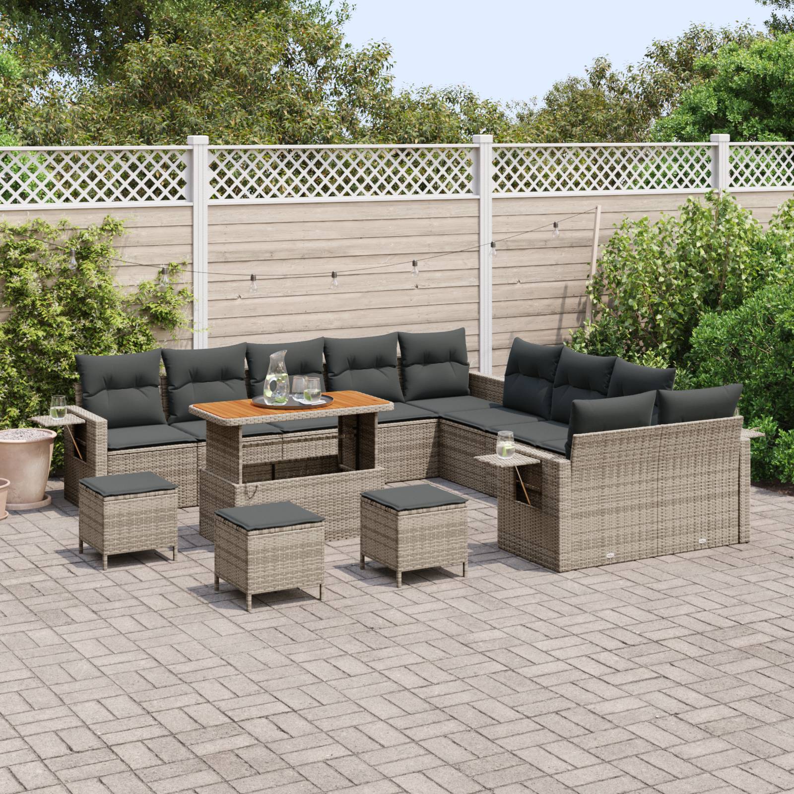 vidaXL 14-teiliges Garten Sofa Set mit Kissen Grau Poly Rattan Akazie