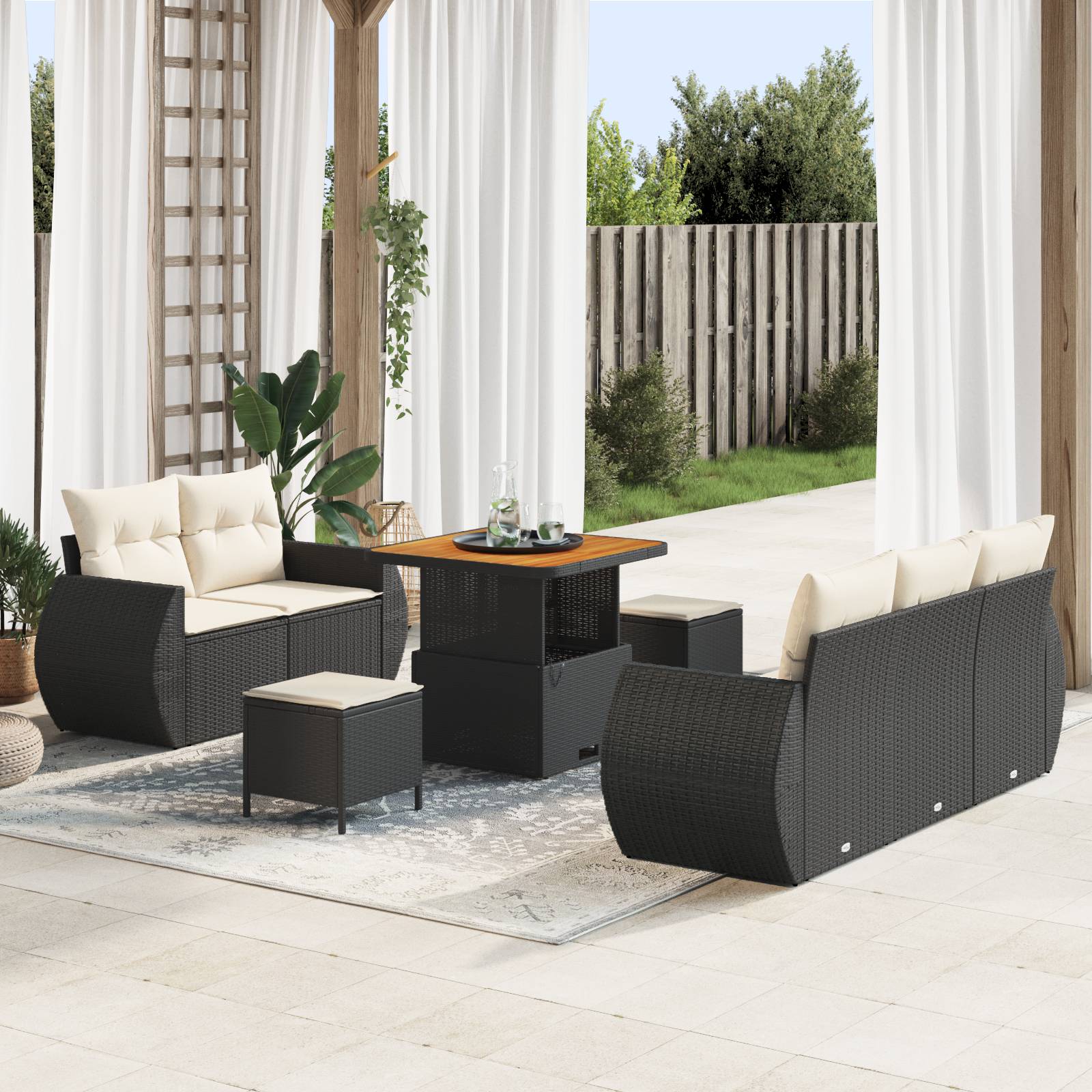 vidaXL 8-tlg. Garten-Sofagarnitur mit Kissen Schwarz Poly Rattan