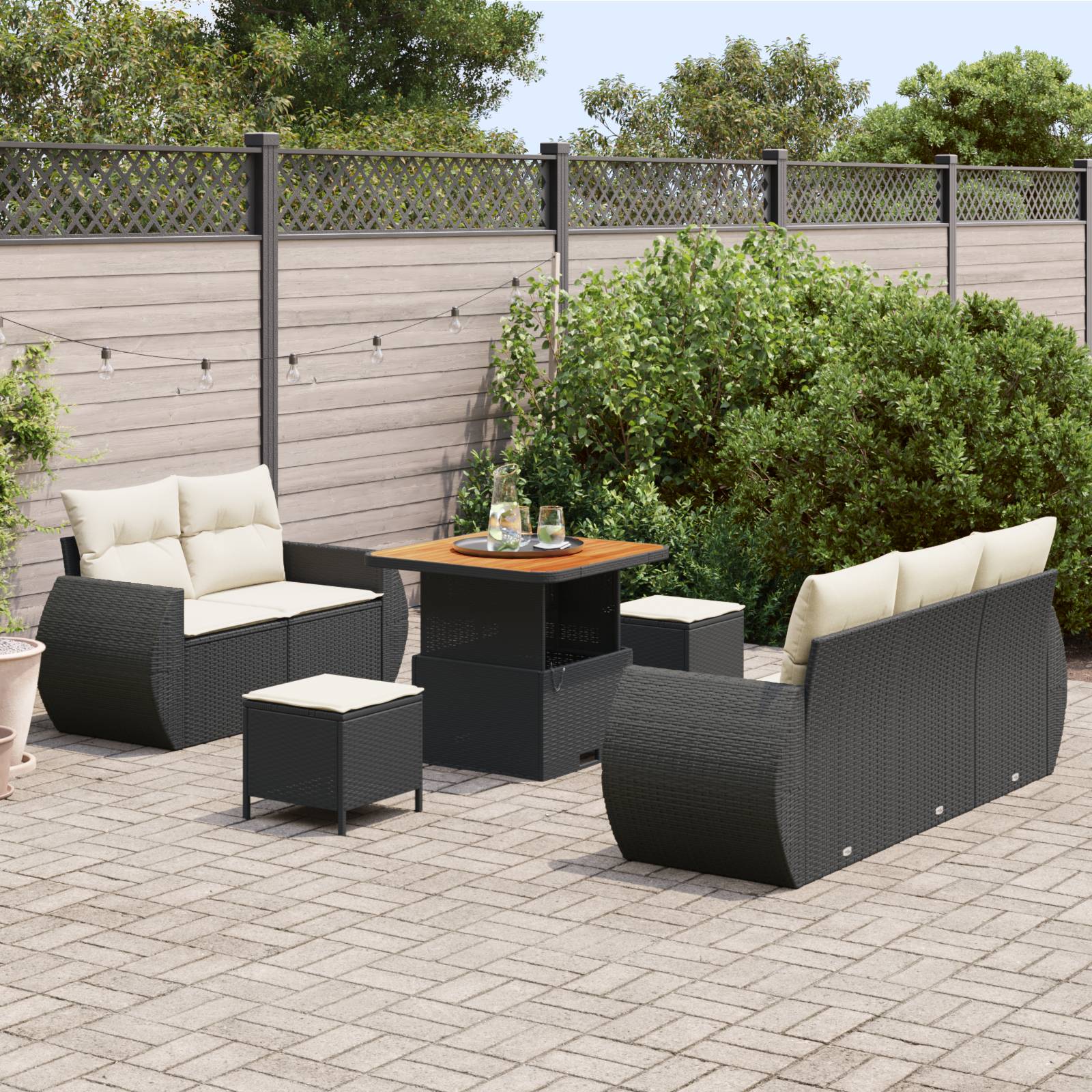 vidaXL 8-tlg. Garten-Sofagarnitur mit Kissen Schwarz Poly Rattan