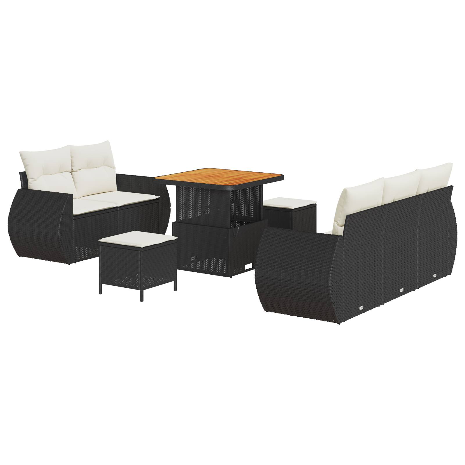 vidaXL 8-tlg. Garten-Sofagarnitur mit Kissen Schwarz Poly Rattan