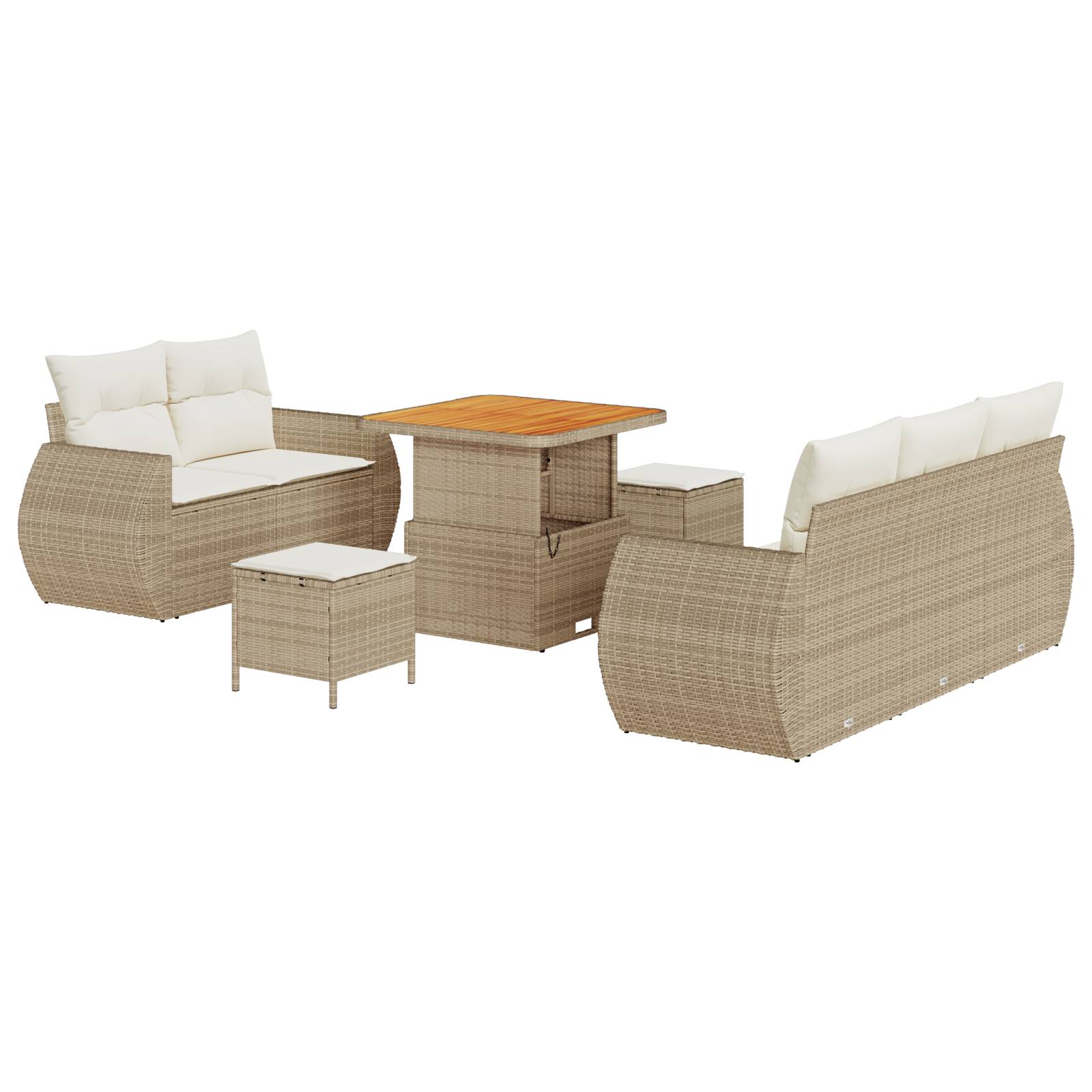 vidaXL 8-tlg. Garten-Sofagarnitur mit Kissen Beige Poly Rattan Akazie