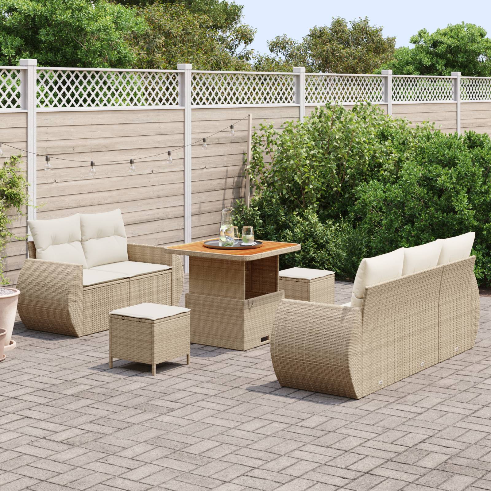 vidaXL 8-tlg. Garten-Sofagarnitur mit Kissen Beige Poly Rattan Akazie