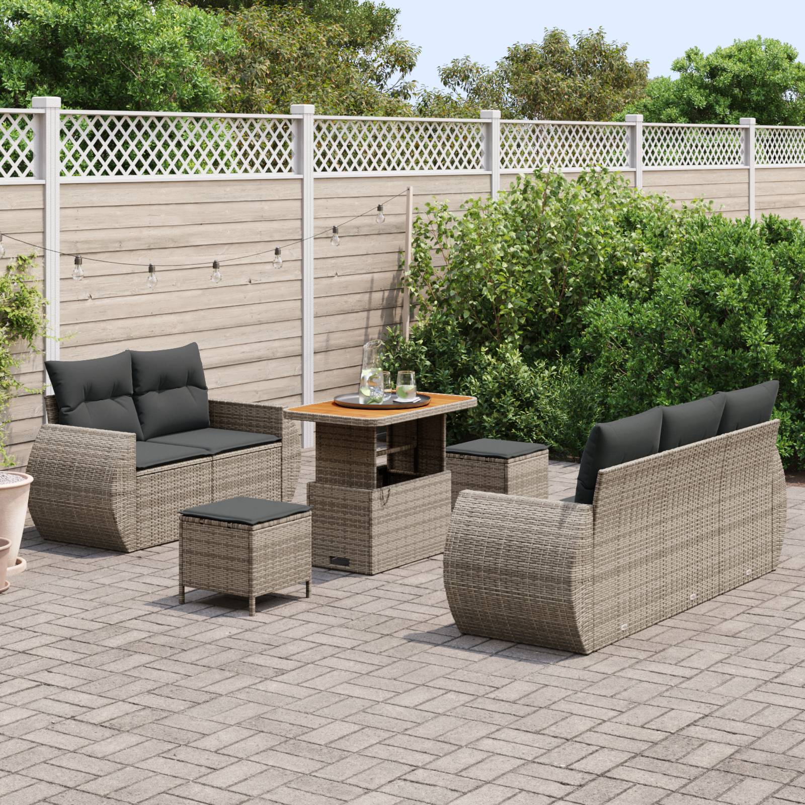 vidaXL 8-tlg. Garten-Sofagarnitur mit Kissen Grau Poly Rattan Akazie