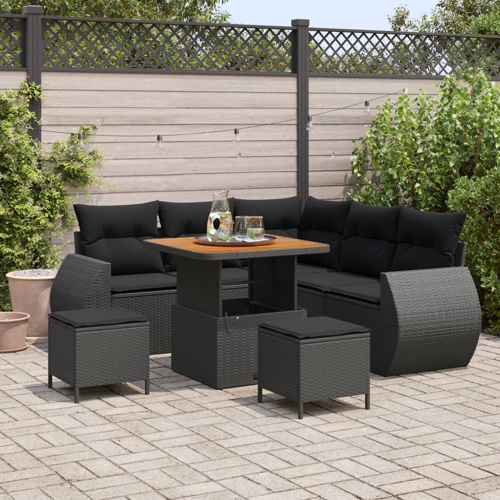 vidaXL 8-tlg. Garten-Sofagarnitur mit Kissen Schwarz Poly Rattan