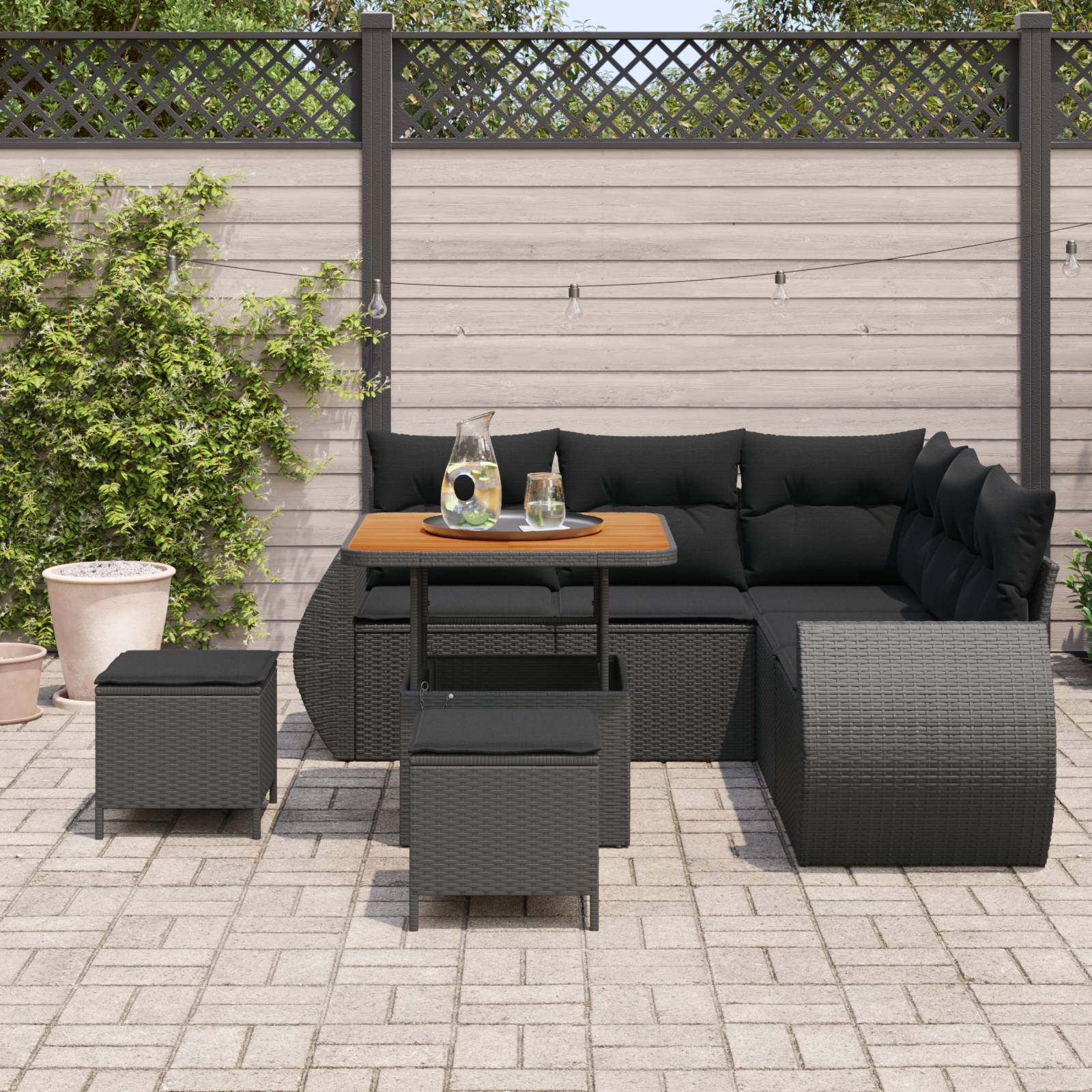 vidaXL 8-tlg. Garten-Sofagarnitur mit Kissen Schwarz Poly Rattan