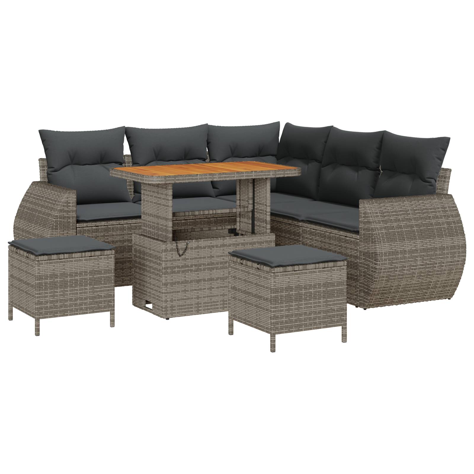 vidaXL 8-tlg. Garten-Sofagarnitur mit Kissen Grau Poly Rattan Akazie