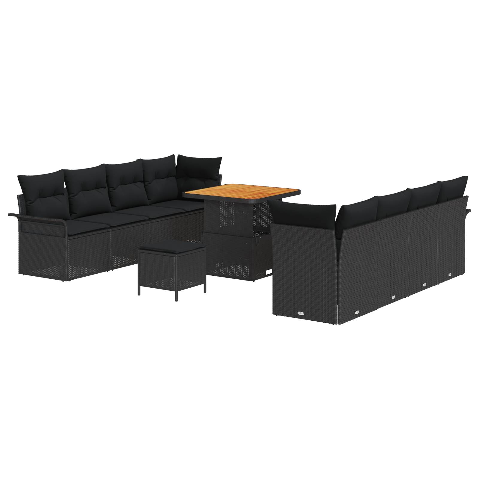 vidaXL 11-teiliges Garten Sofa Set mit Kissen Schwarz Poly Rattan Akazie