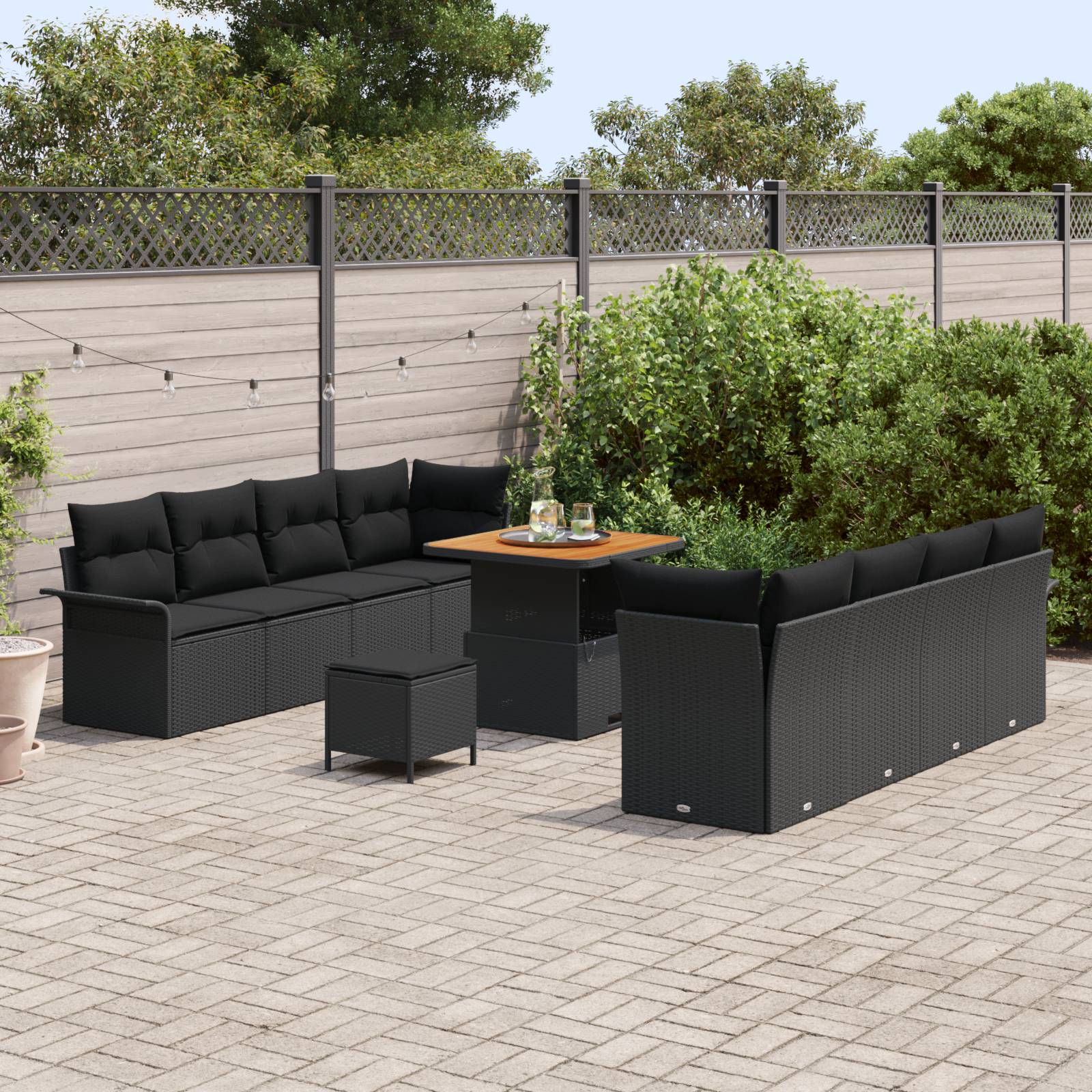 vidaXL 11-teiliges Garten Sofa Set mit Kissen Schwarz Poly Rattan Akazie