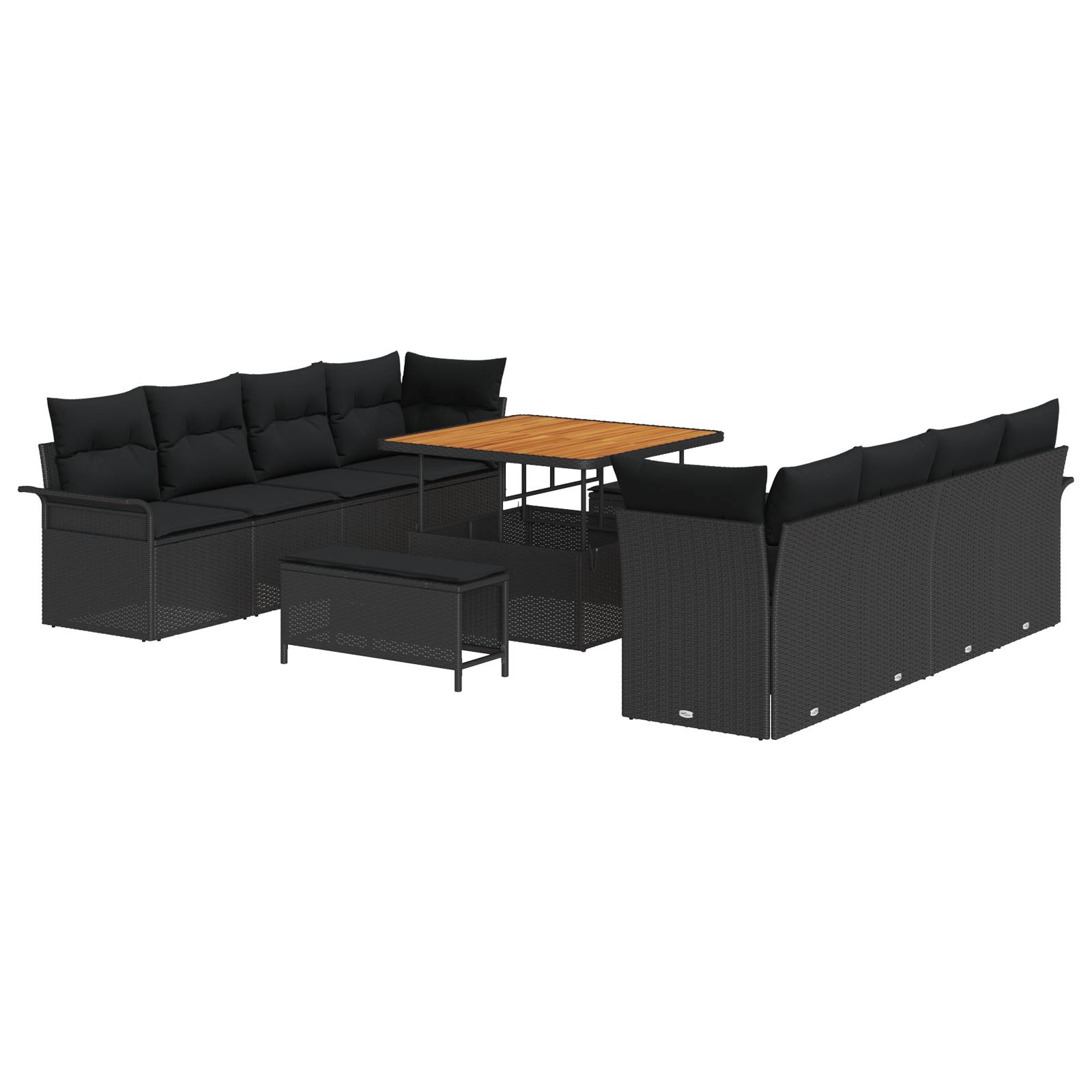 vidaXL 11-teiliges Garten-Sofa-Set mit Kissen Schwarz Poly-Rattan Akazie