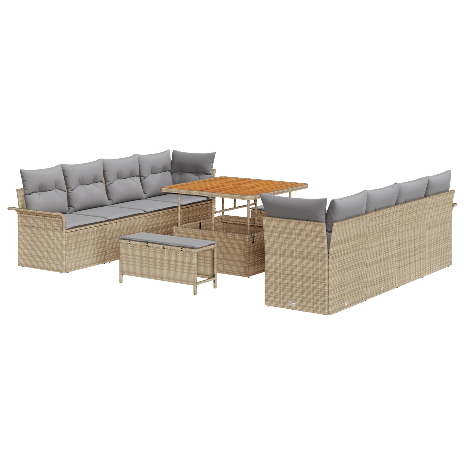 vidaXL 11-teiliges Garten-Sofa-Set mit Kissen Beige Poly-Rattan Akazie
