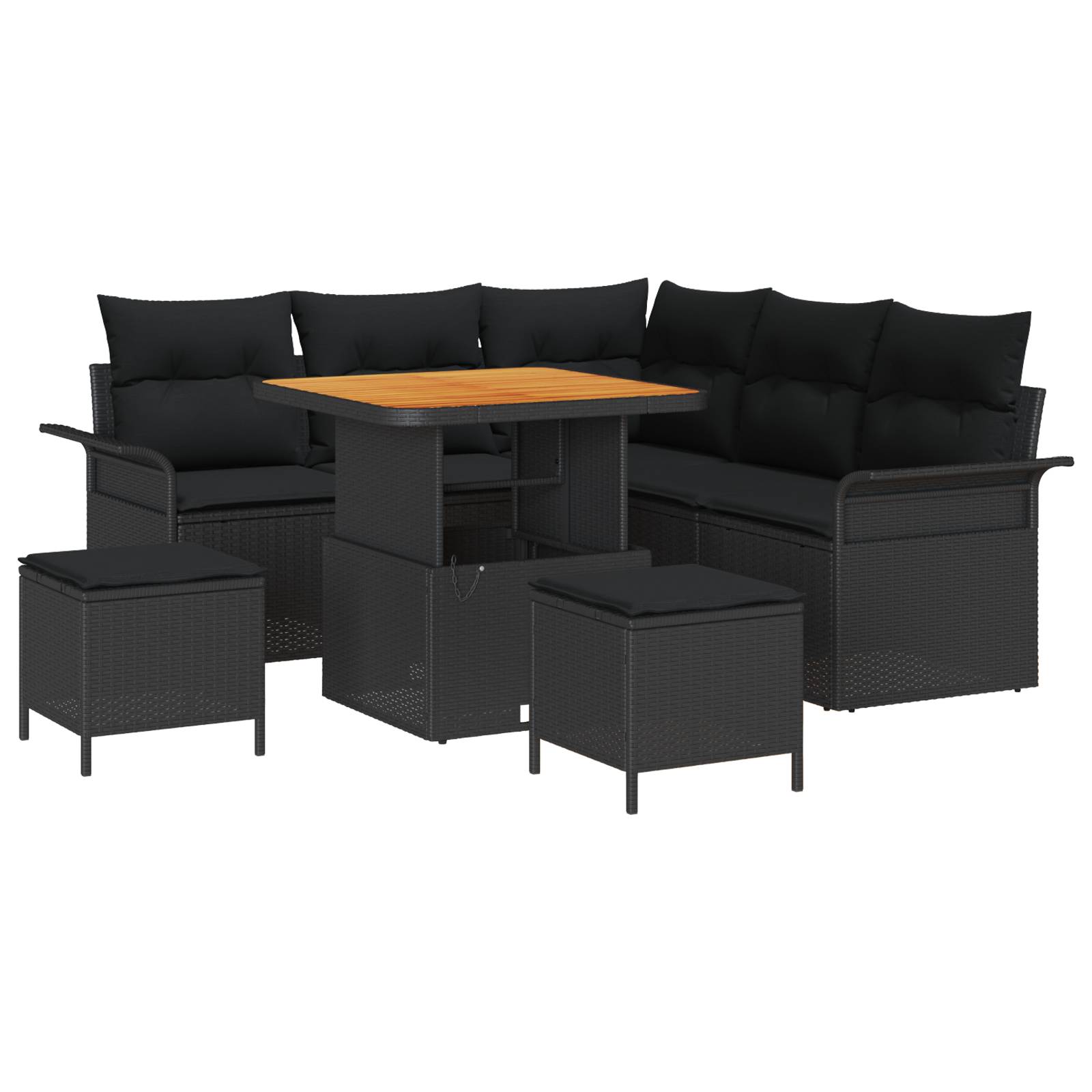 vidaXL 8-teiliges Gartensofa-Set mit Kissen Schwarz Poly Rattan Akazie