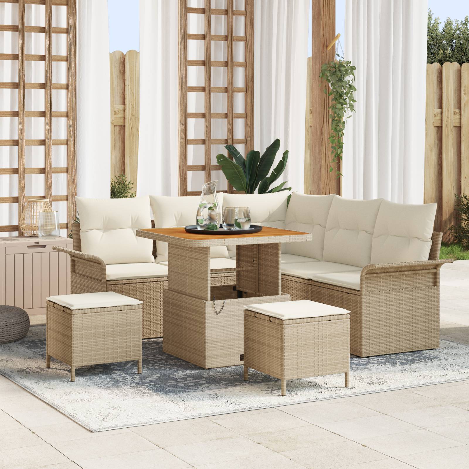 vidaXL 8-Teiliges Garten-Sofa-Set mit Kissen Beige Poly Rattan Akazie
