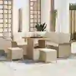 vidaXL 8-Teiliges Garten-Sofa-Set mit Kissen Beige Poly Rattan Akazie vidaXL 8-Teiliges Garten-Sofa-Set mit Kissen Beige Poly Rattan Akazie