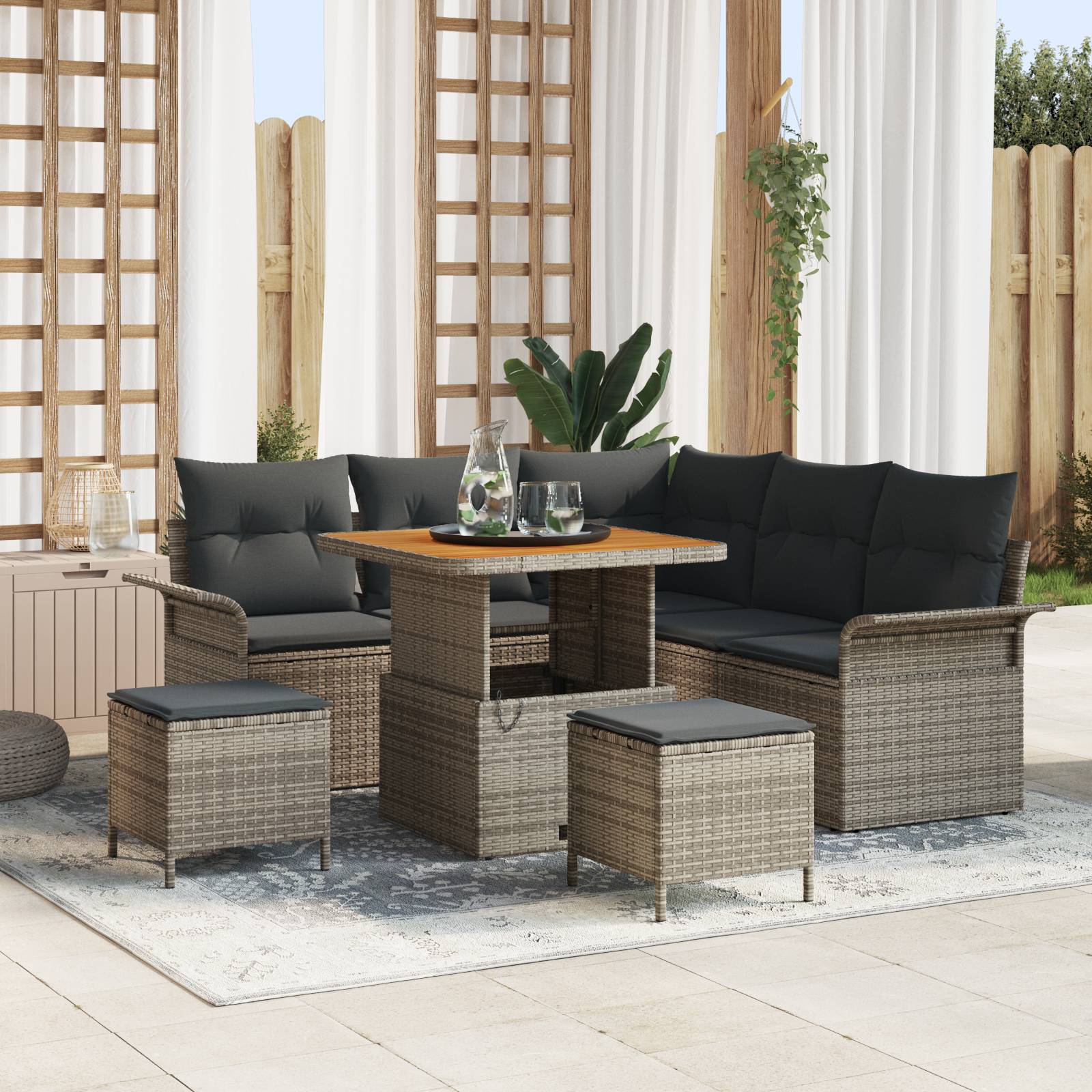 vidaXL 8-teiliges Garten-Sofa-Set mit Kissen Grau Poly-Rattan Akazie