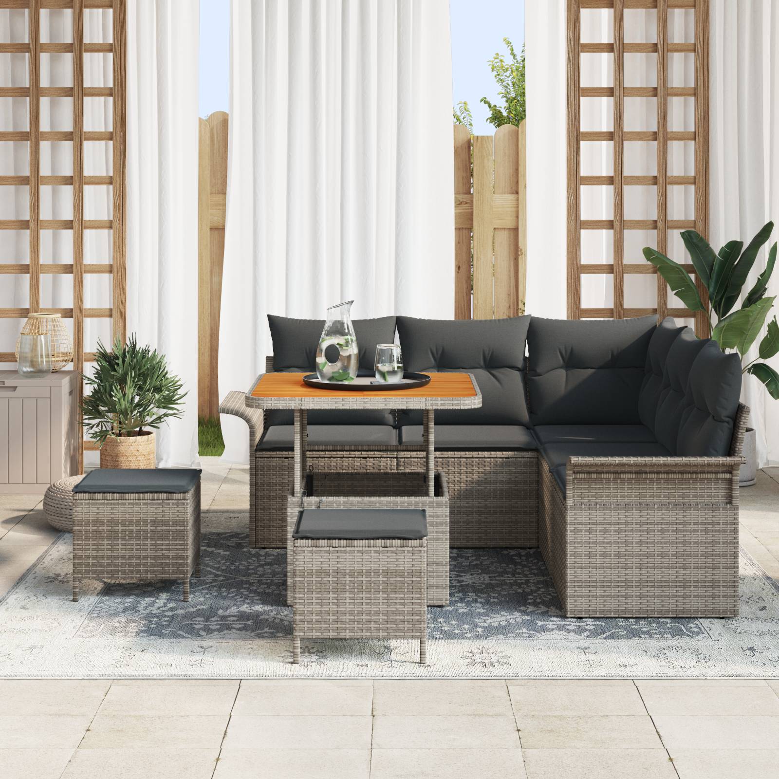 vidaXL 8-teiliges Garten-Sofa-Set mit Kissen Grau Poly-Rattan Akazie