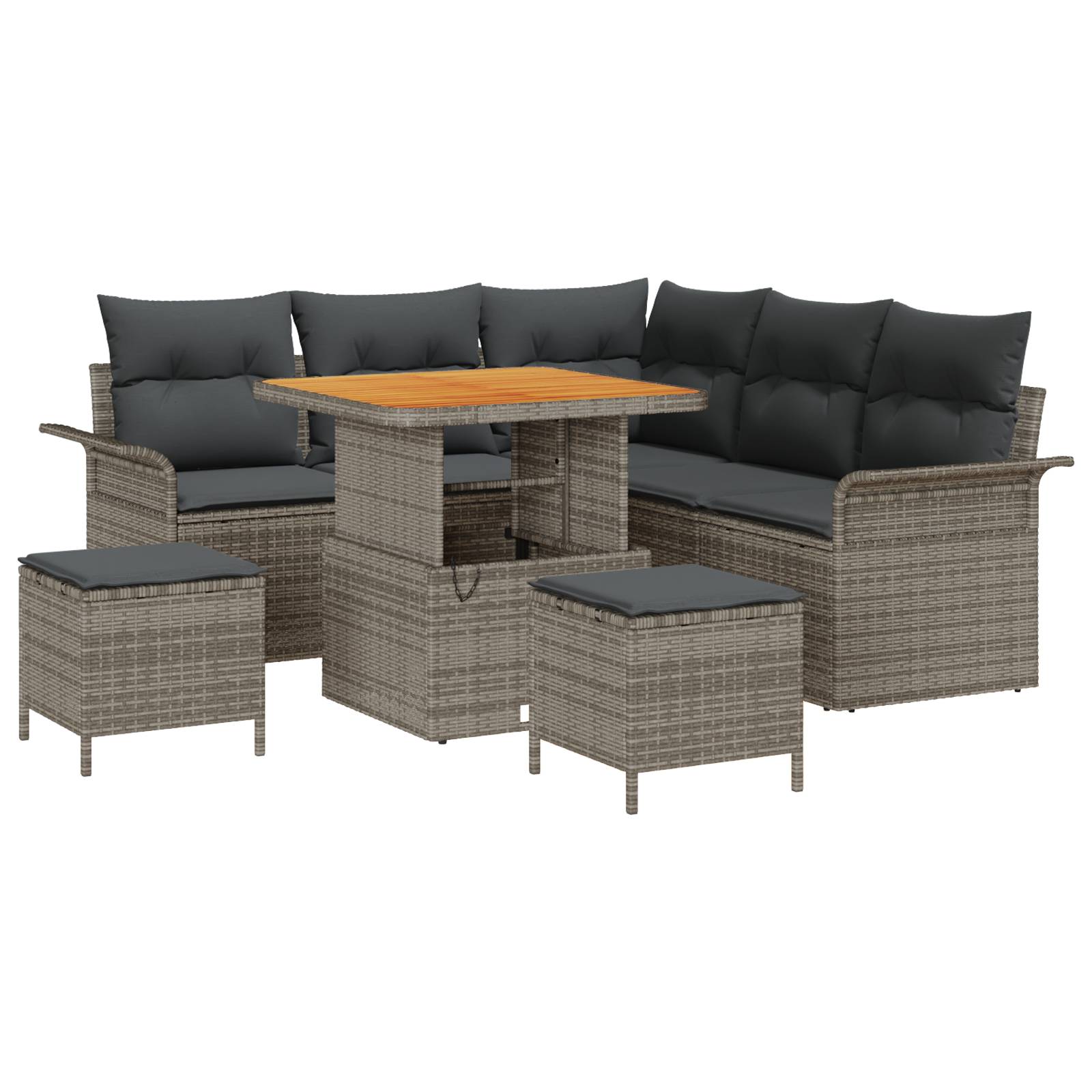 vidaXL 8-teiliges Garten-Sofa-Set mit Kissen Grau Poly-Rattan Akazie