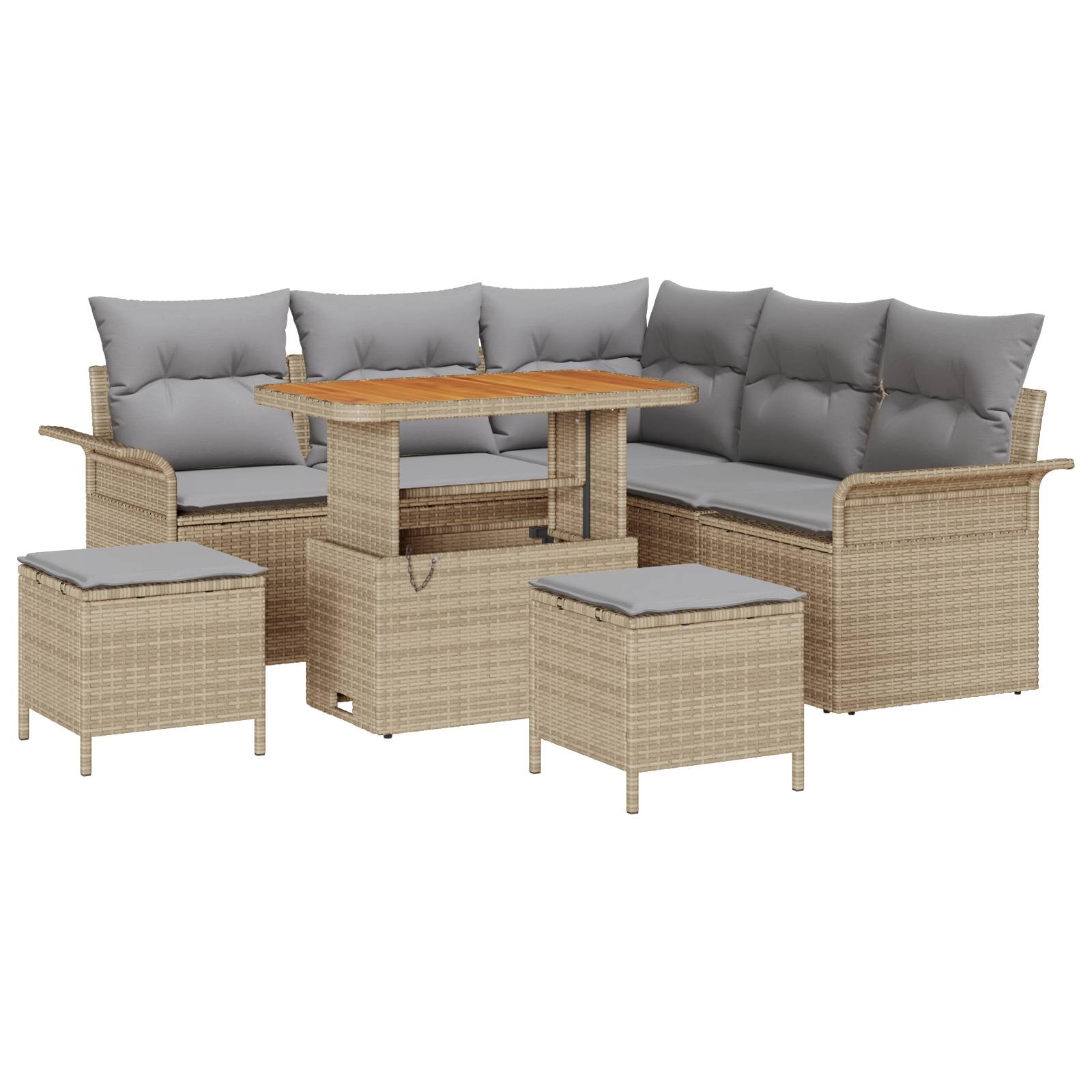vidaXL 8-teiliges Garten Sofaset mit Kissen Beige Poly Rattan Akazie